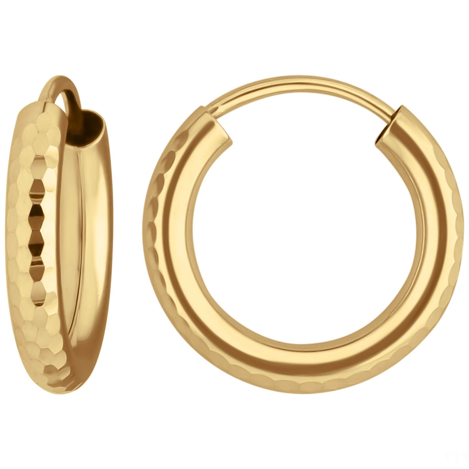 Schmuck Krone Paar Creolen Paar Ohrringe Creolen rund gehämmert aus 585 Gelbgold 15x2,5mm, Gold 585