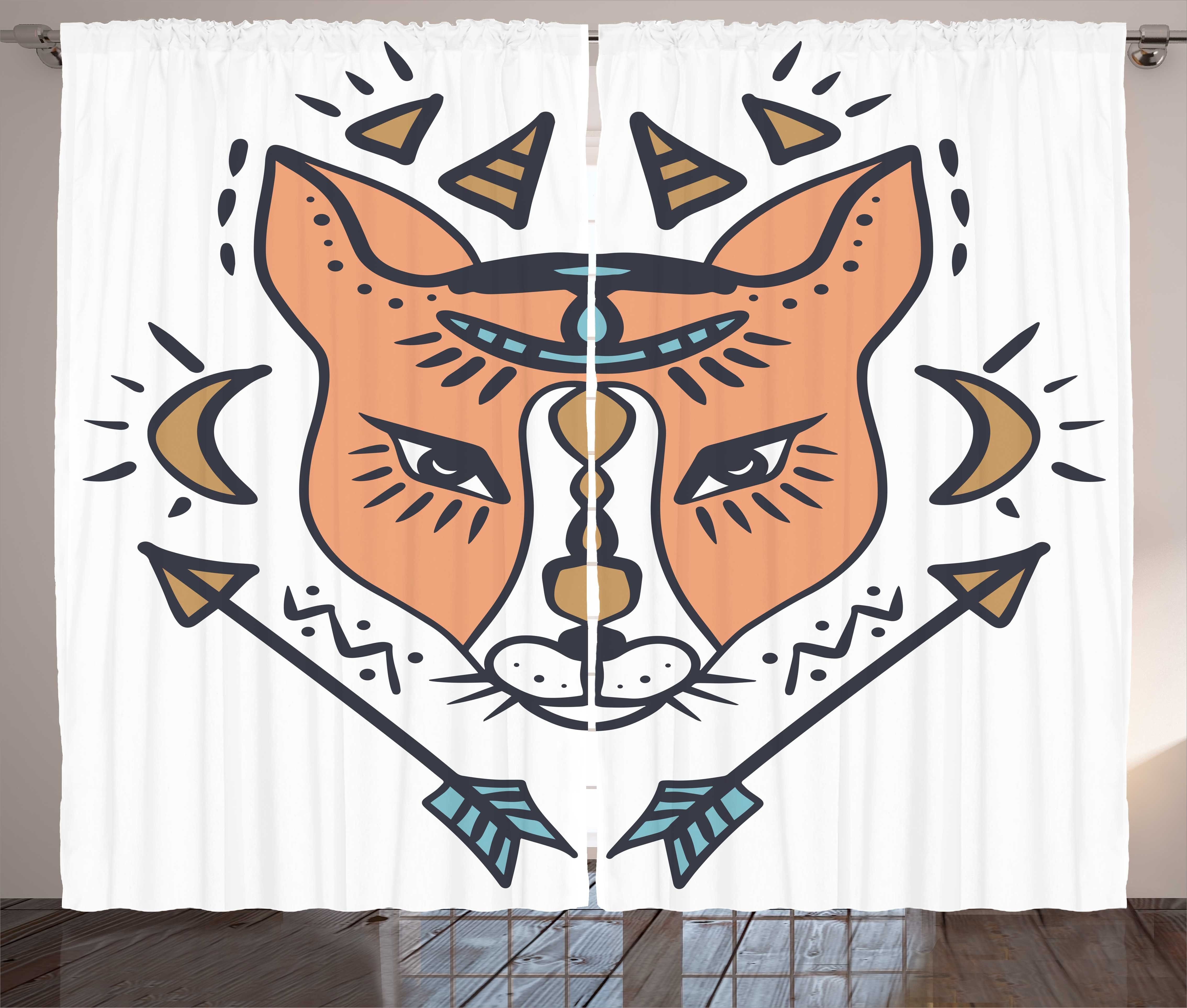Gardine Schlafzimmer Kräuselband Vorhang mit Schlaufen und Haken, Abakuhaus, Fuchs Boho Tierkopf mit Pfeilen | Fertiggardinen