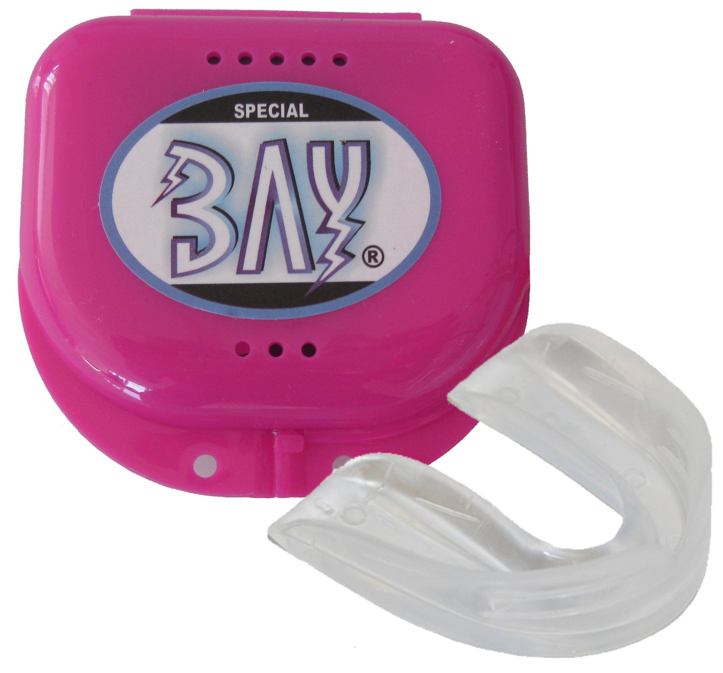 BAY-Sports Zahnschützer Mundschutz Wasserbad - Anpassung im Zahnschutz Sport M-Line Erwachsene, rosa Dose transparent