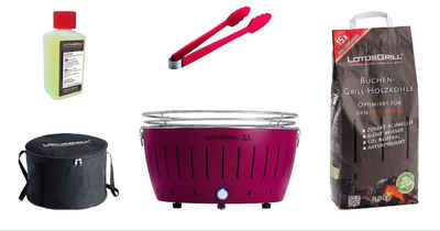 LotusGrill Holzkohlegrill LotusGrill XL Starter-Set 5 tlg XL Grill Pflaumenlila mit USB-Anschluß