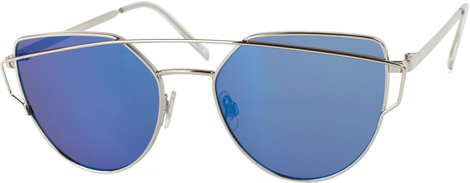 Glas (1-St) Blau / styleBREAKER Verspiegelt verspiegelt Gestell Sonnenbrille Silber