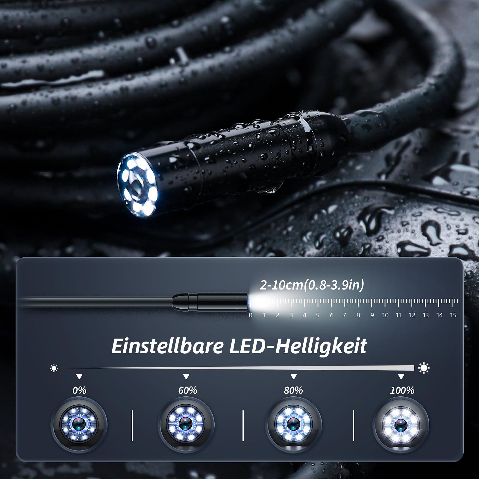 Lisabonde Endoskop Inspektionskamera mit 4,3" IPS Display, 1080P HD, 5m Kabel Inspektionskamera (Full HD, inkl. 5m Kabel, Haken, Magnet, Spiegel, USB-C Ladekabe – Bild 4 von 5