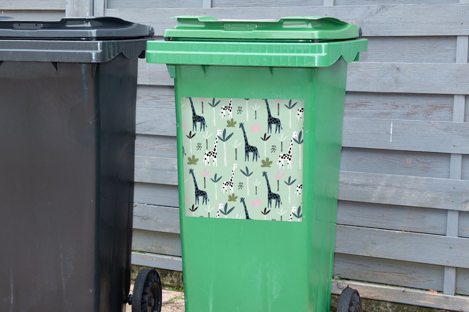 MuchoWow Wandsticker Dschungel Palme St), Abfalbehälter (1 Mülltonne, Sticker, - - Container, Mülleimer-aufkleber, Giraffe