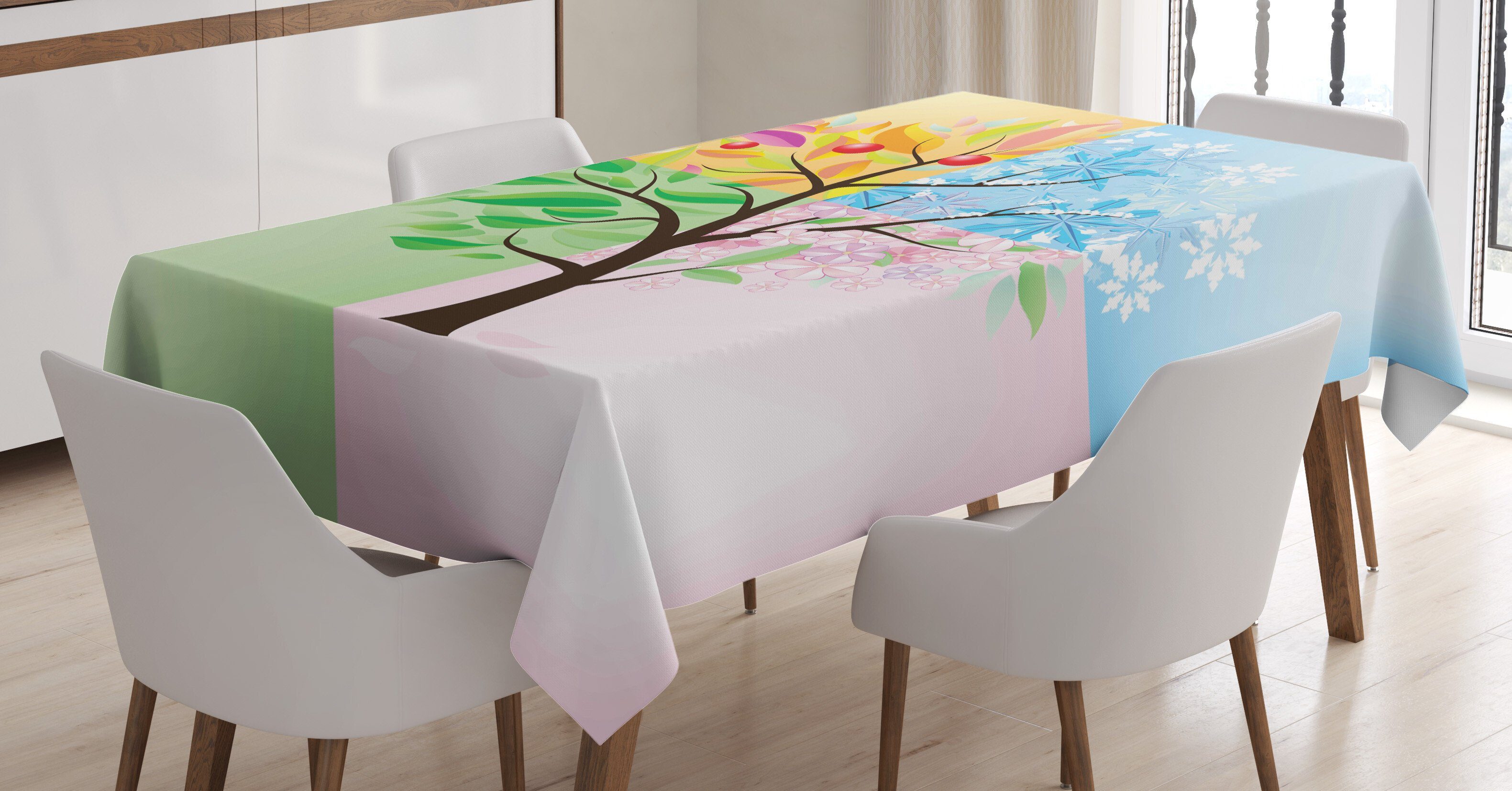 Abakuhaus Tischdecke Farbfest Waschbar Für den Außen Bereich geeignet Klare Farben, Baum 4 Jahreszeiten Baum Umwelt