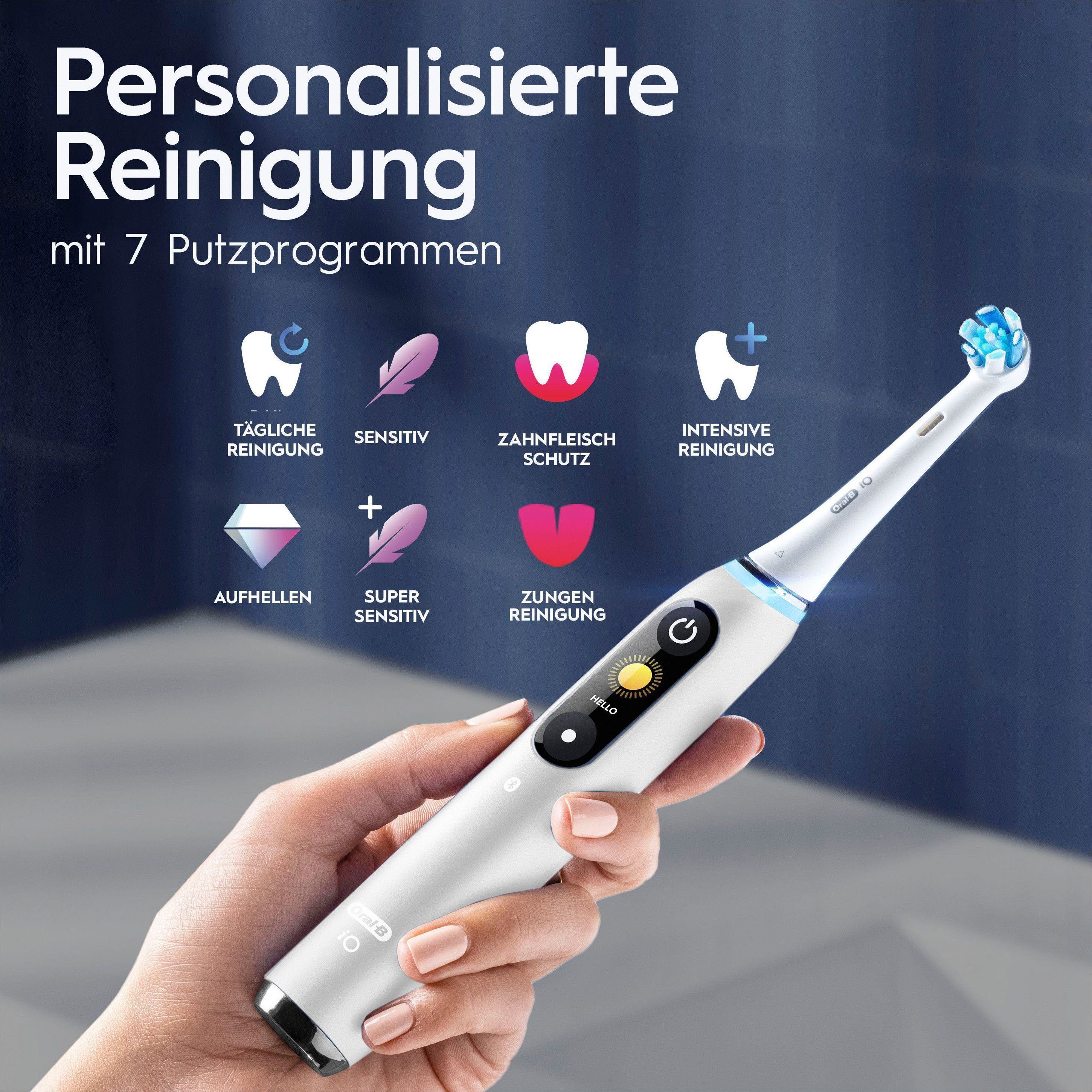 Oral-B Elektrische Zahnbürste iO 9, 7 St., Magnet-Technologie, White 2 Alabaster Farbdisplay Aufsteckbürsten: Lade-Reiseetui mit Putzmodi, &