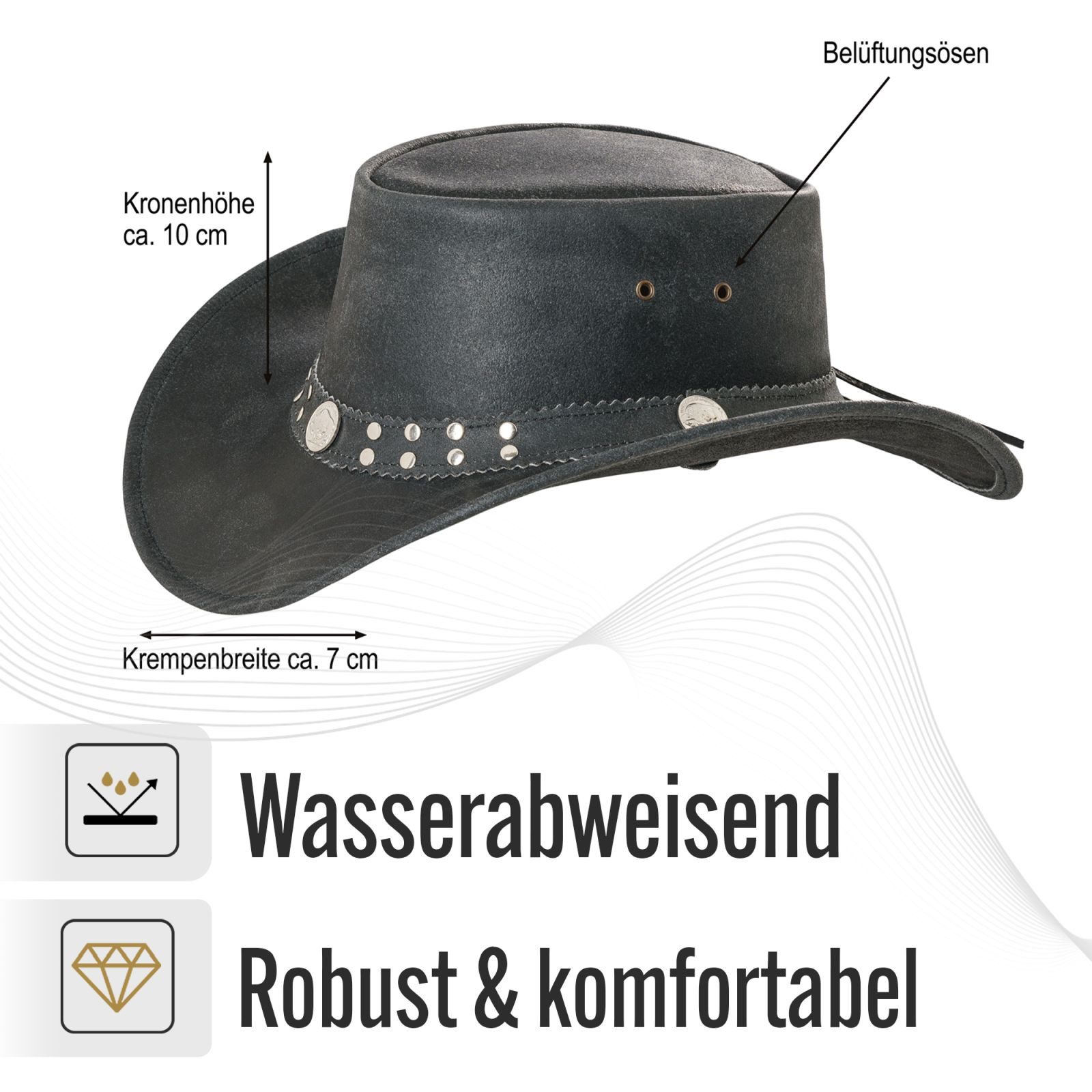 BLACK FOREST FOX Cowboyhut Buffalo Bill Herren Damen Western Cowboy Leder Hut in 5 Farben (1-St)