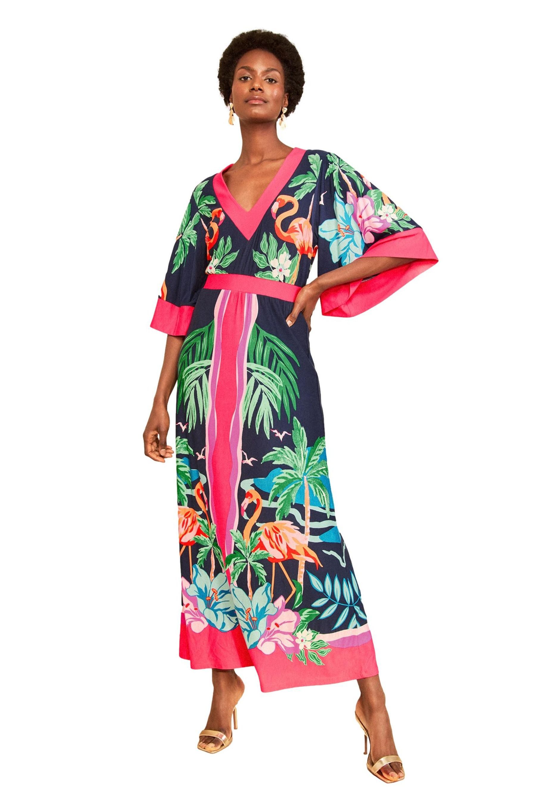 Love & Roses Maxikleid Love & Roses Maxikleid mit Fledermausärmeln (1-tlg)