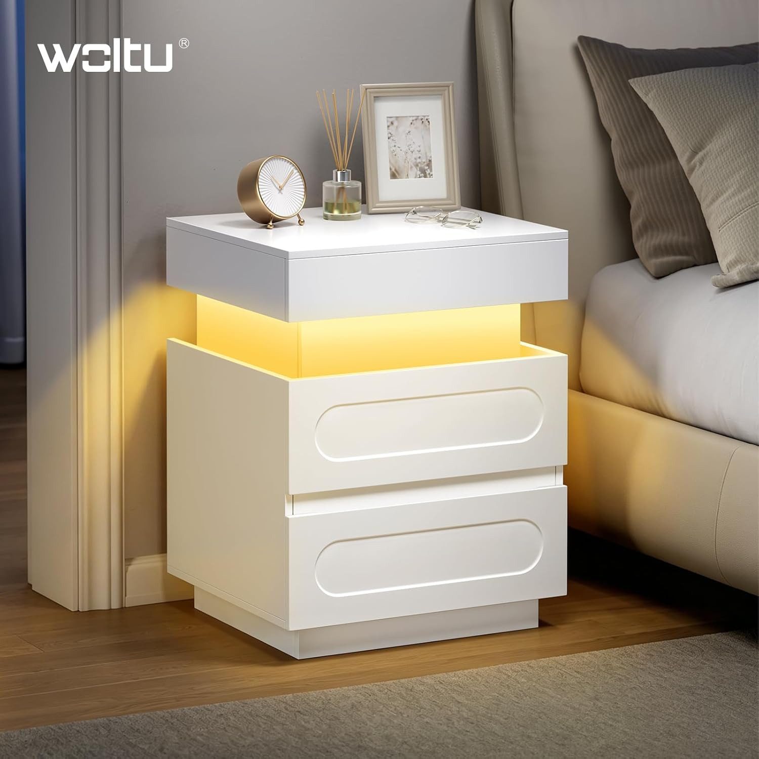Woltu Nachttisch (1-St), mit Ladefunktion und LED-Beleuchtung 45x58x40 cm