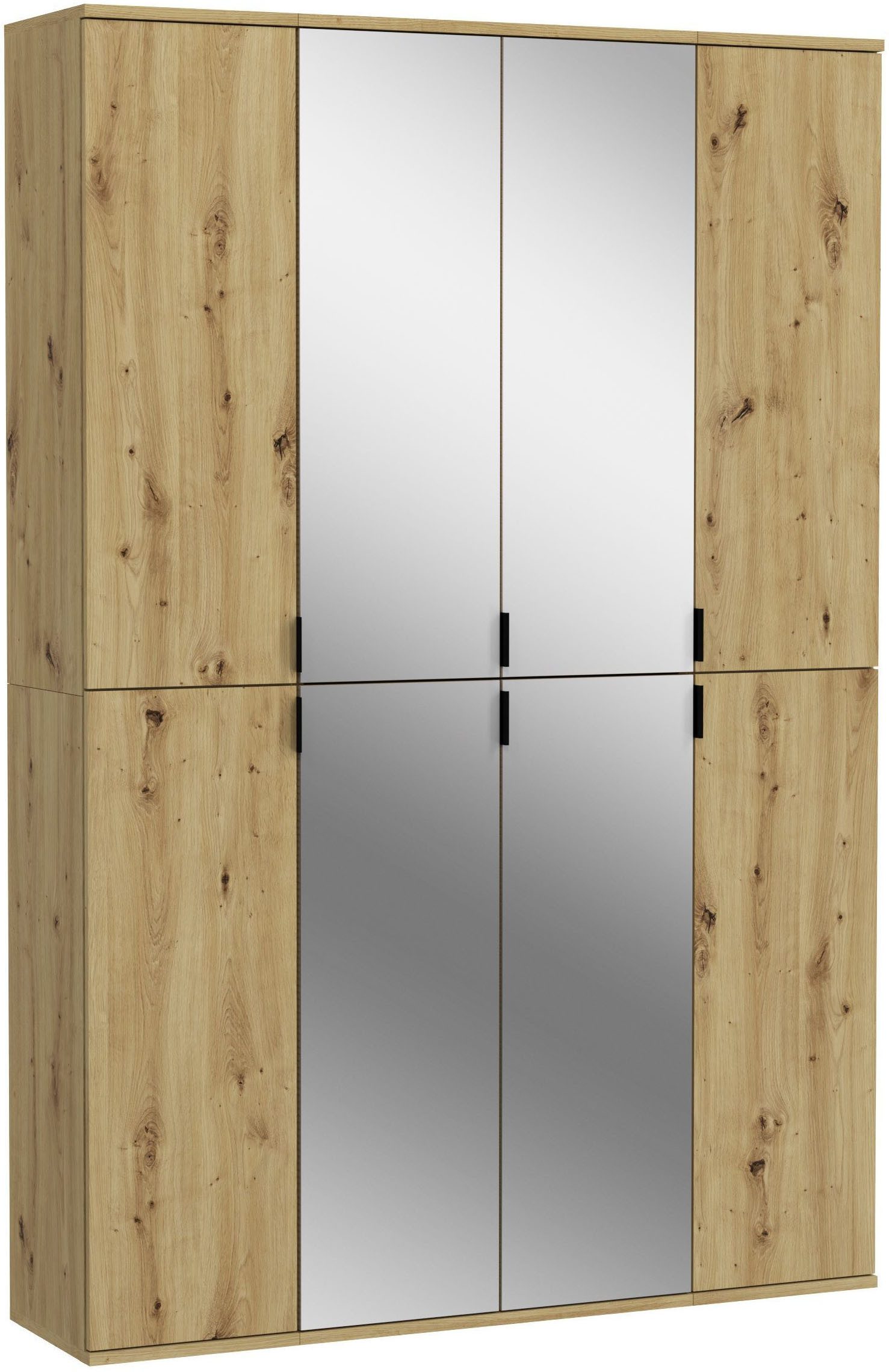 Home affaire Garderoben-Set Trondheim, Breite 121 cm, best. aus 3 Schränken, 8 Türen, 21 Fächer, (Set, 3-St), inkl. ausziehbarer Kleiderstange, Garderobenschrank, Kleiderschrank