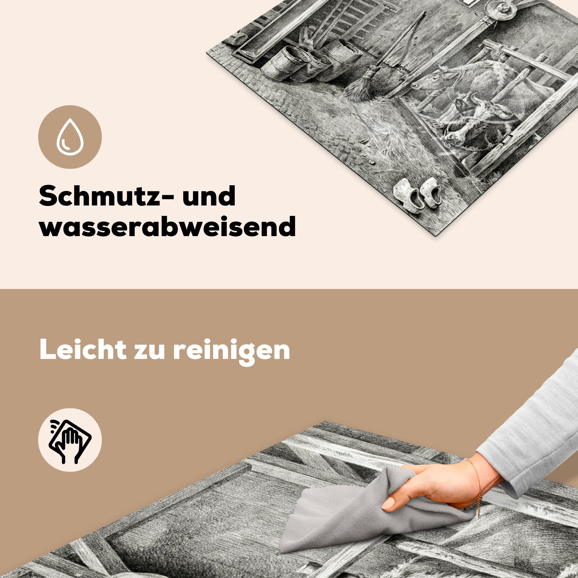 MuchoWow tlg), 59x52 von Bernard, Ceranfeldabdeckung mit zwei Gemälde - cm, Induktionsmatte Kühen Herdblende-/Abdeckplatte (1 Vinyl, für die Jean küche, Pferdestall