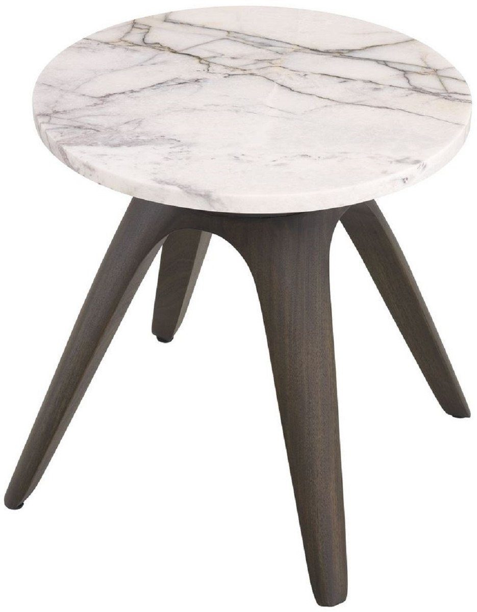 Beistelltisch mit Beistelltisch Marmorplatte Mokka - Möbel Tisch Luxus Mahagoni Casa Padrino Ø x Möbel - 40 41 Runder cm / Weiß-Flieder Luxus - H.
