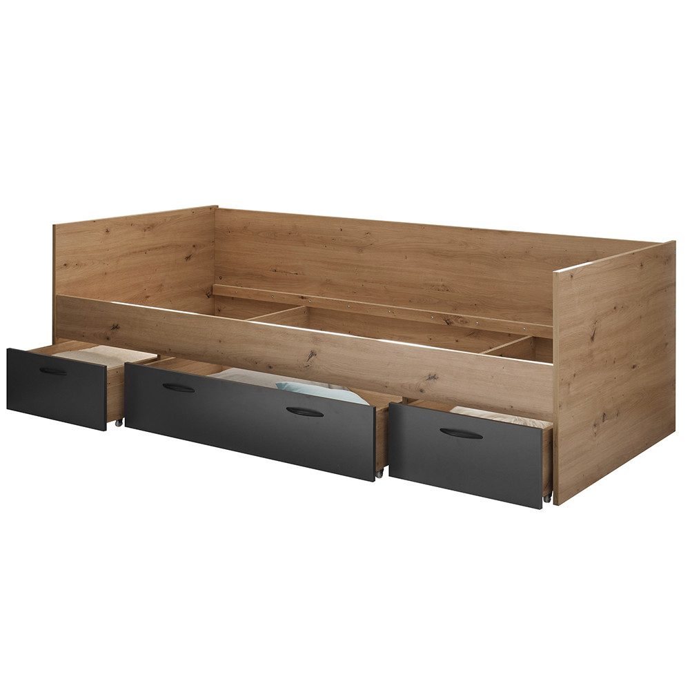 Lomadox Jugendbett LESINA-78, 90x200 cm Liegefläche, Eiche mit graphit, Kojenbett