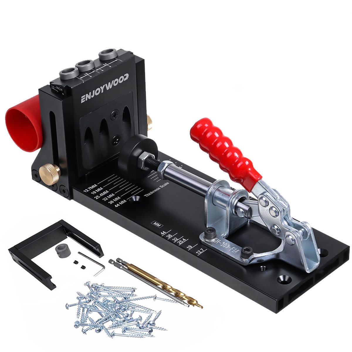 ENJOYWOOD Bohrlehre, 3-Loch Aluminum Bohrhilfe Bohrschablone Taschenlochlehre