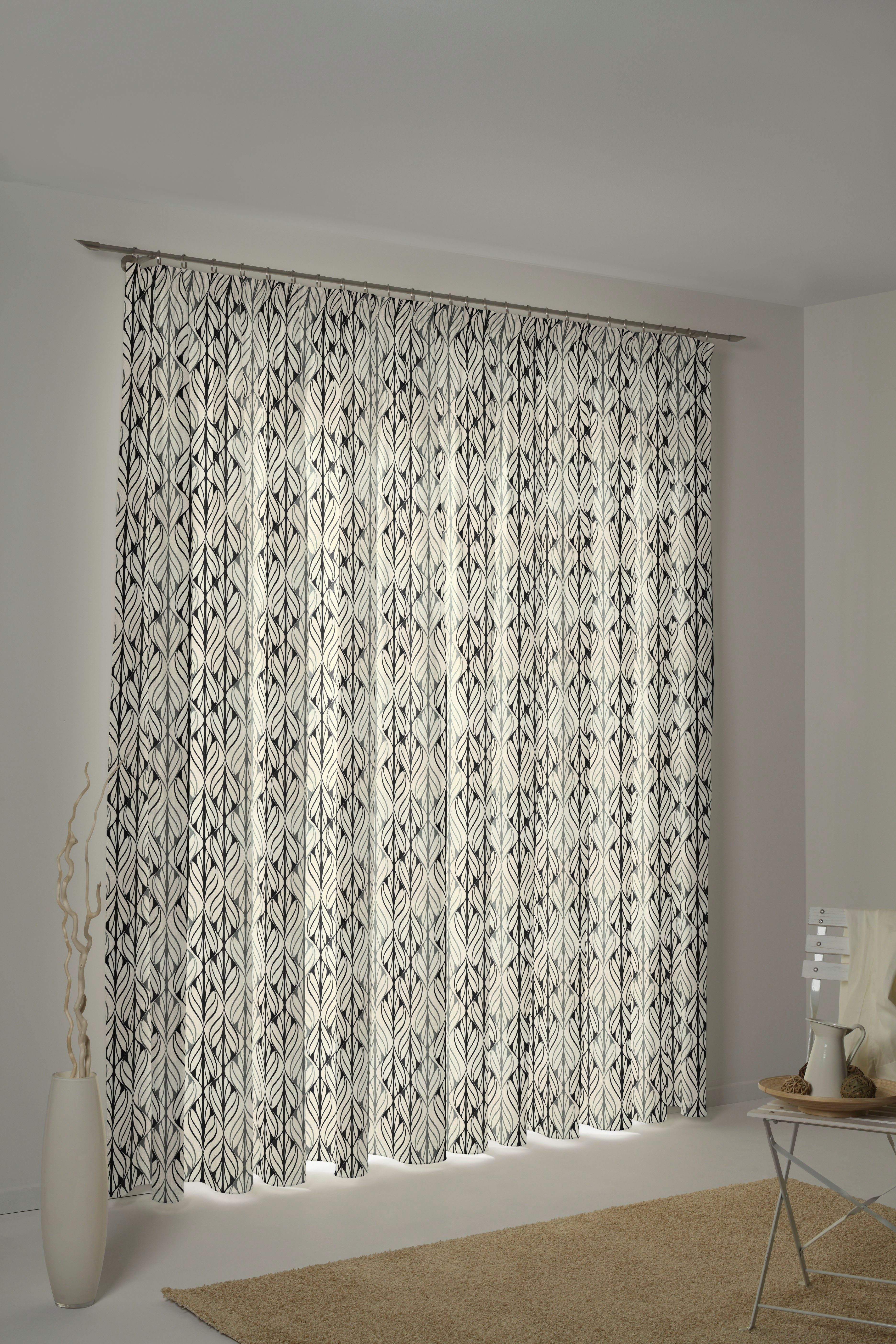 Vorhang aus naturweiß/grau/schwarz Jacquard, St), (1 Bio-Baumwolle blickdicht, Adam, Wave, nachhaltig Kräuselband
