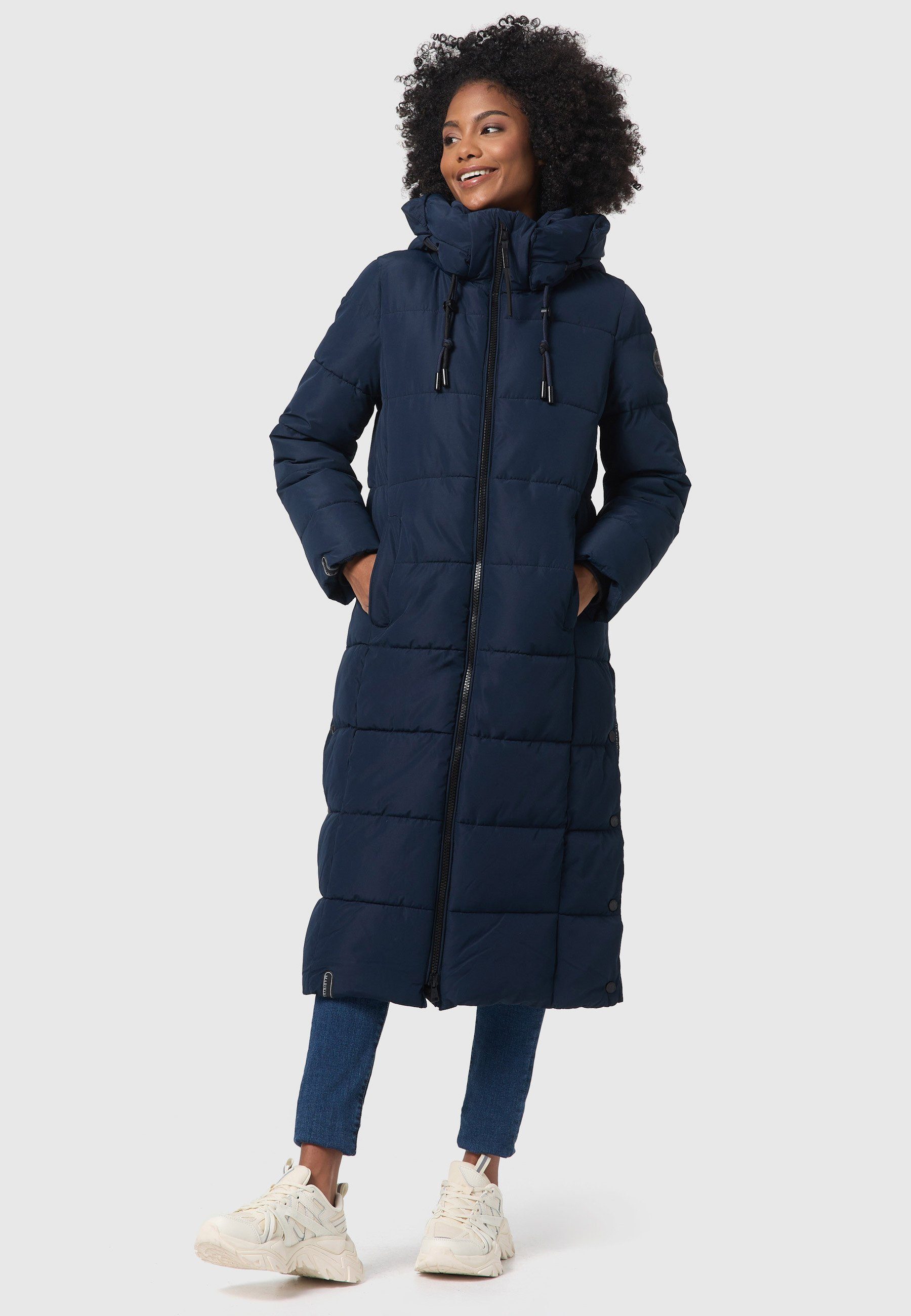 Marikoo Winterjacke Nadeshikoo XIV extra langer Winter Mantel gesteppt Navy