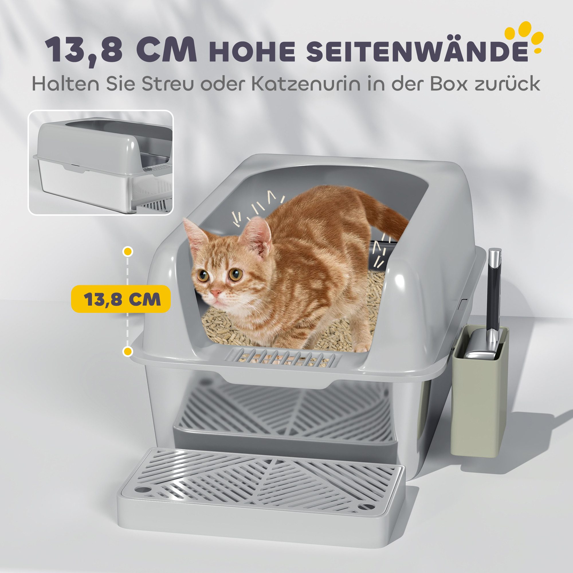 furnicato Katzentoilette Edelstahl-Katzenklo 60,2L x 40,6B x 29H cm in Hellgrau