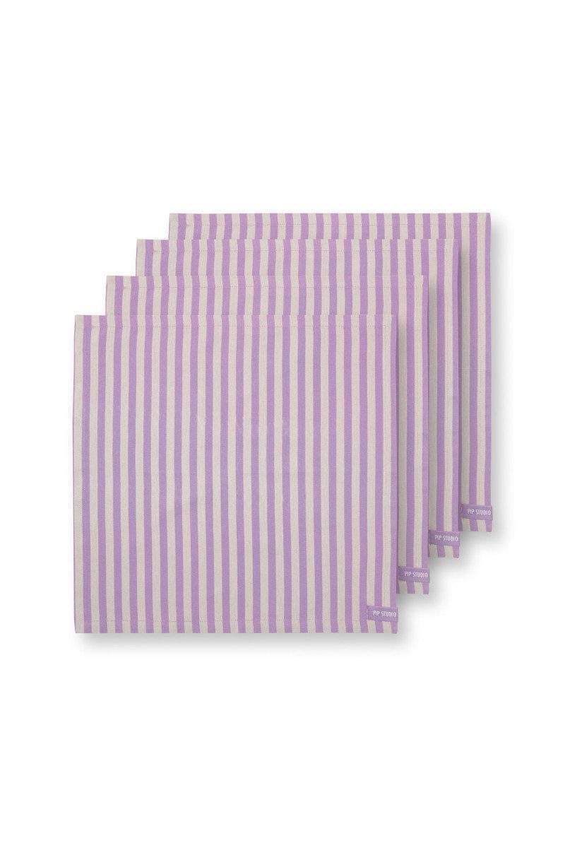 PiP Studio Stoffserviette Lily&Lotus Stripes Servietten lila 40x40cm 4 Stück, Set/4 Napkins Stripes Lilac 40x40cm