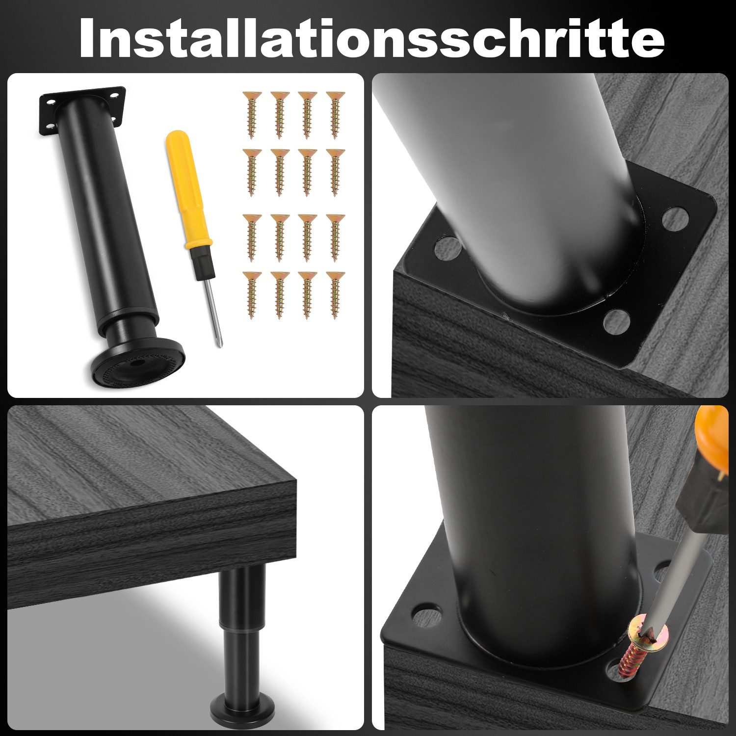Clanmacy Möbelfuß 4X Möbelfüße 18-30cm Dehnbar( Schwarz) Verstellbar Hotel Sockelfüße – Bild 4 von 5
