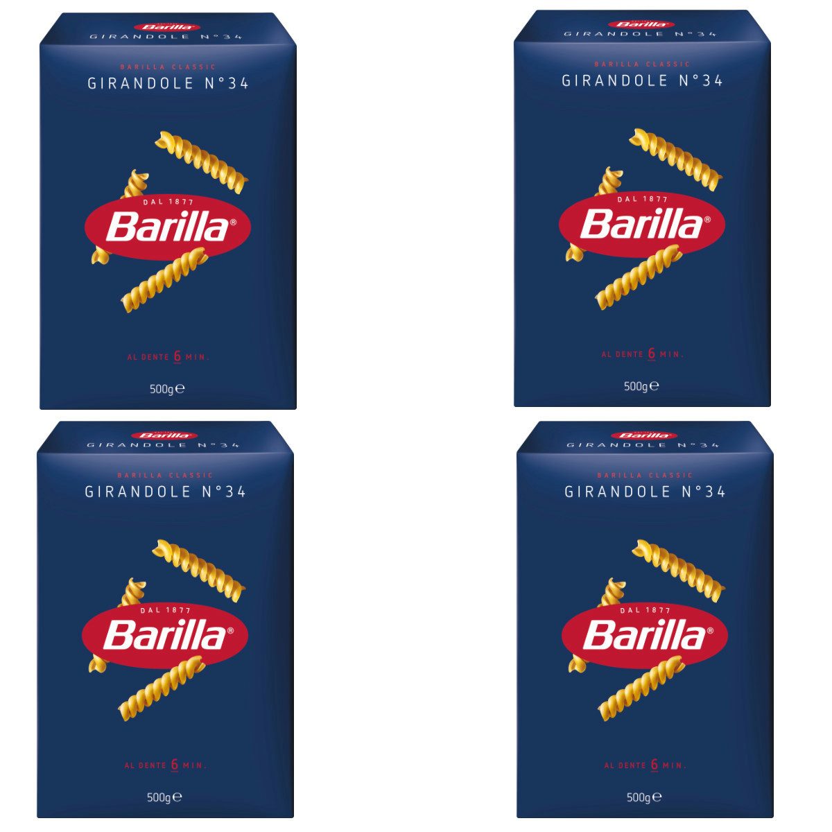 Barilla Nudeln, Barilla Girandole Nummer 34 Hartweizengrieß Nudeln 500g 4er Pack