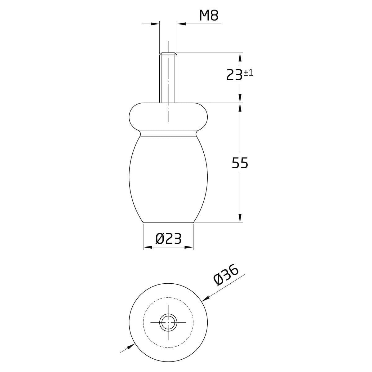 h Ø MS Holzfuß 36mm Beschläge 55mm Buche gedrechselt Möbelfuß Sofafuß