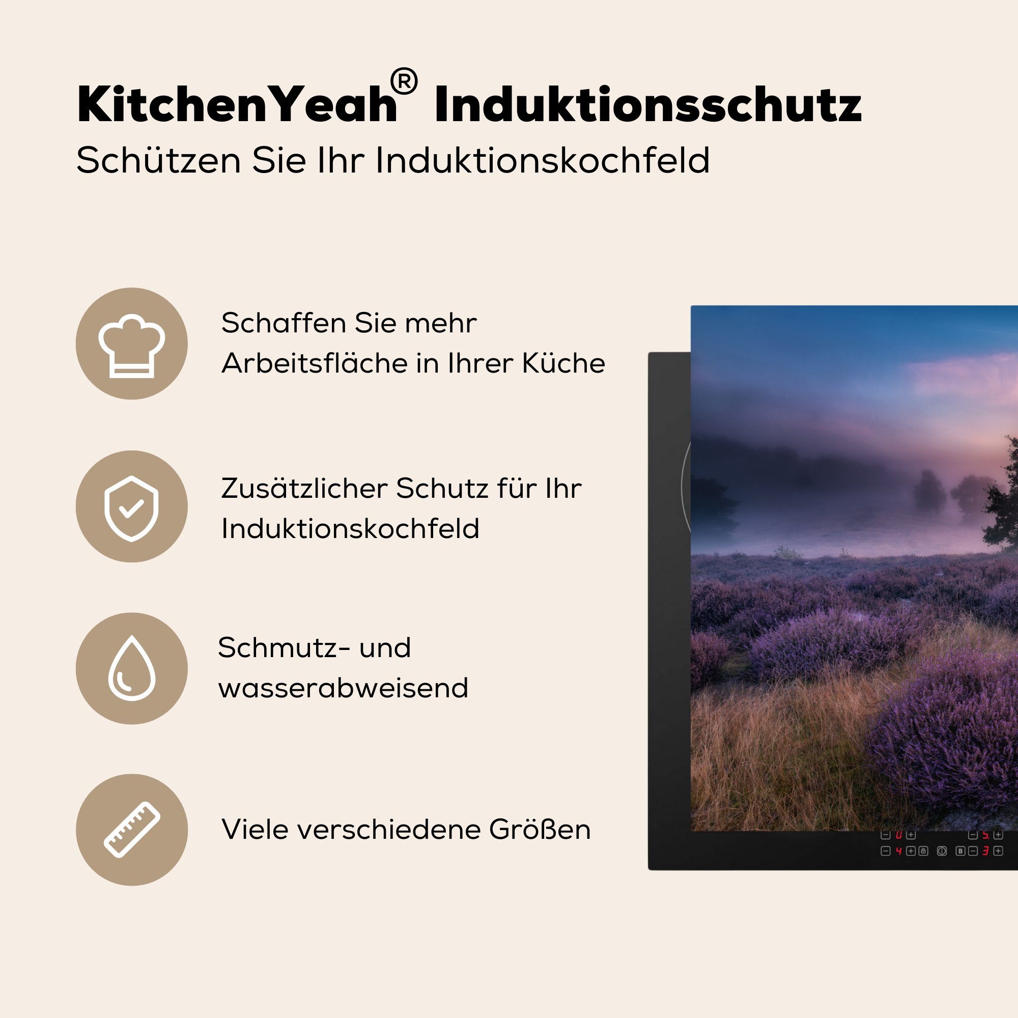 Ceranfeldabdeckung Himmel, Lavendel Vinyl, für MuchoWow Herdblende-/Abdeckplatte (1 - küche, die tlg), Induktionskochfeld cm, Schutz - 81x52 Blumen