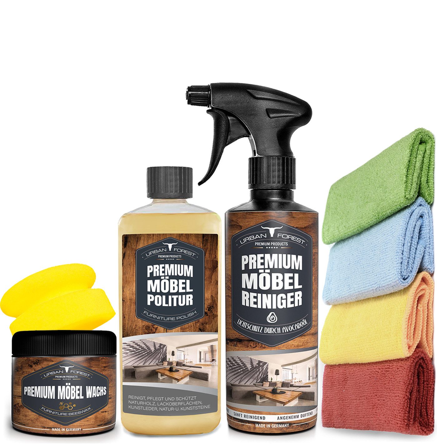 Möbelreiniger +Möbelpolitur á500ml+Möbelwachs 250ml+Schwamm+4Tücher Holzreiniger