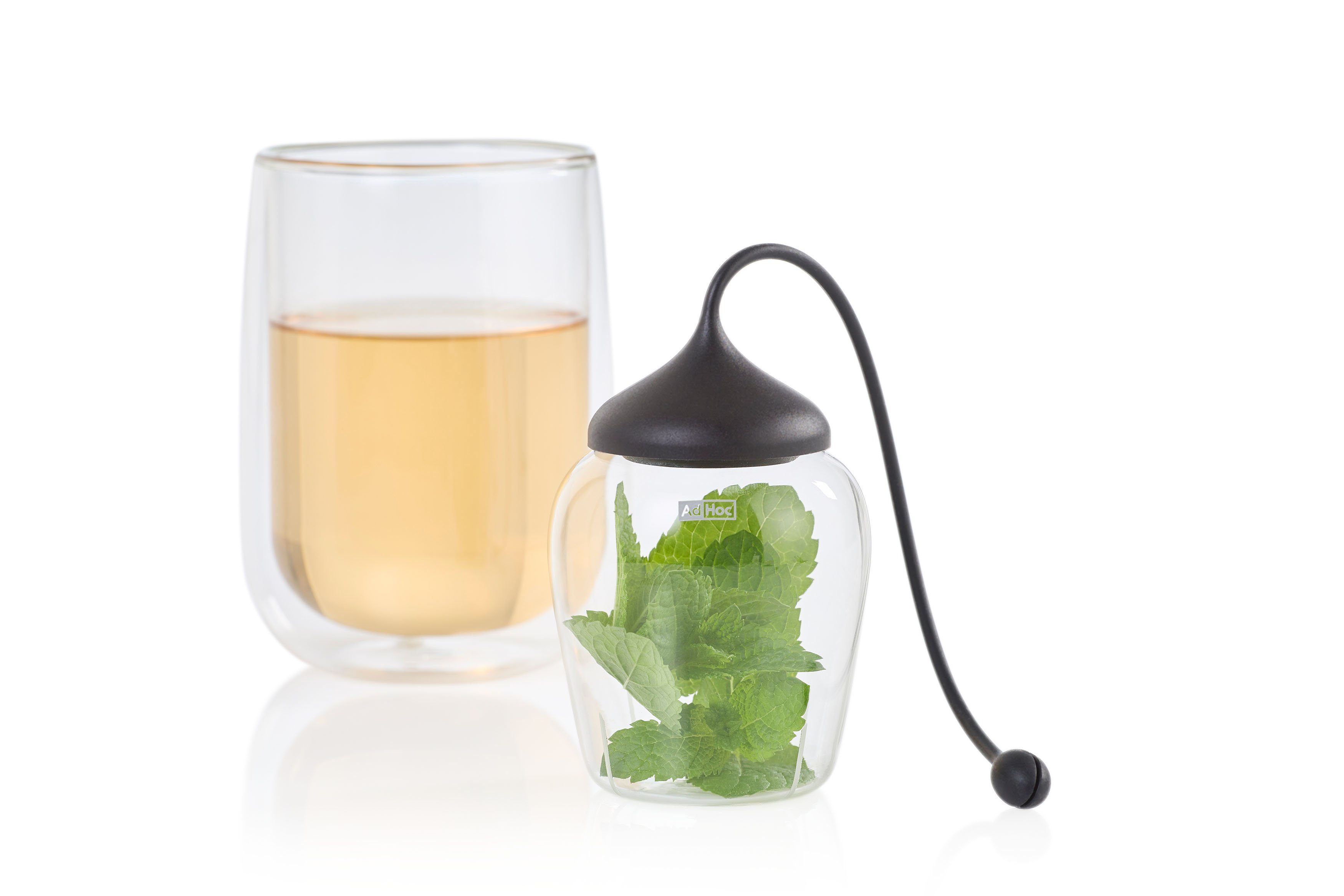 AdHoc Teesieb Glas-Teefilter Fusion XL, Glas, Silikon, (1-St), perfekt für großblättrige Teesorten oder Zutaten wie Zitrone, Ingwer