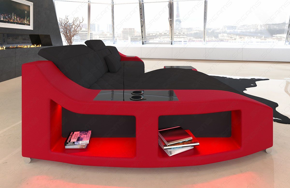 L Stoffsofa, wahlweise Ecksofa Swing Design Sofa Bettfunktion Form Sofa mit Stoff Dreams Polster Polstercouch Mikrofaser M schwarz-rot