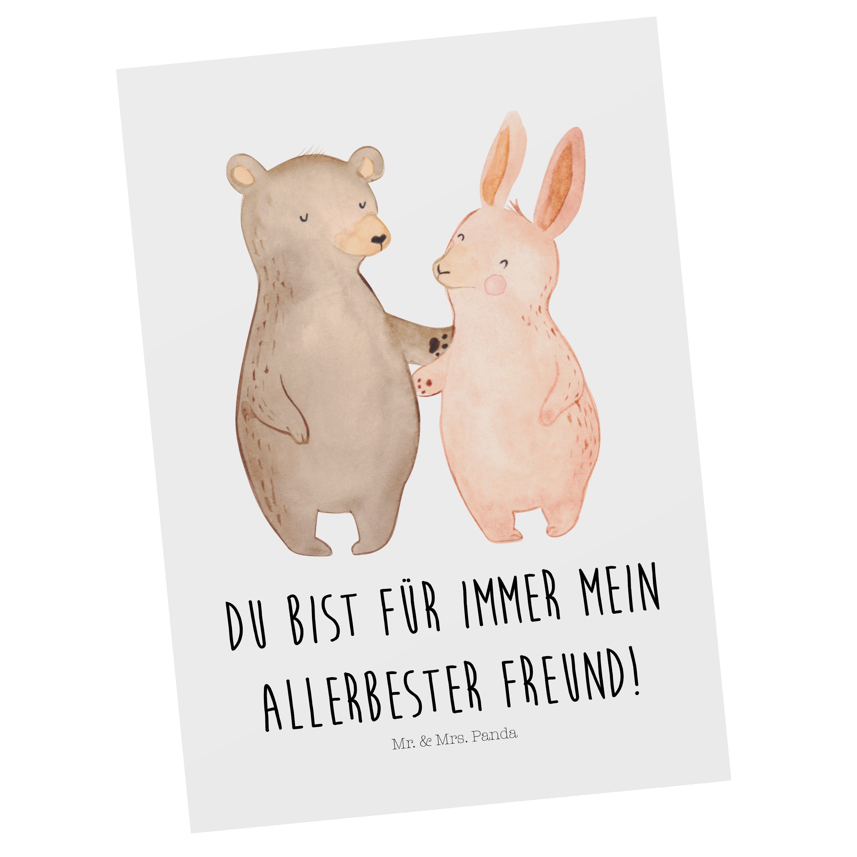 Mr. & Mrs. Panda Postkarte Bär Hase Umarmen - Weiß - Geschenk, Geschenkkarte, für immer, Einladu