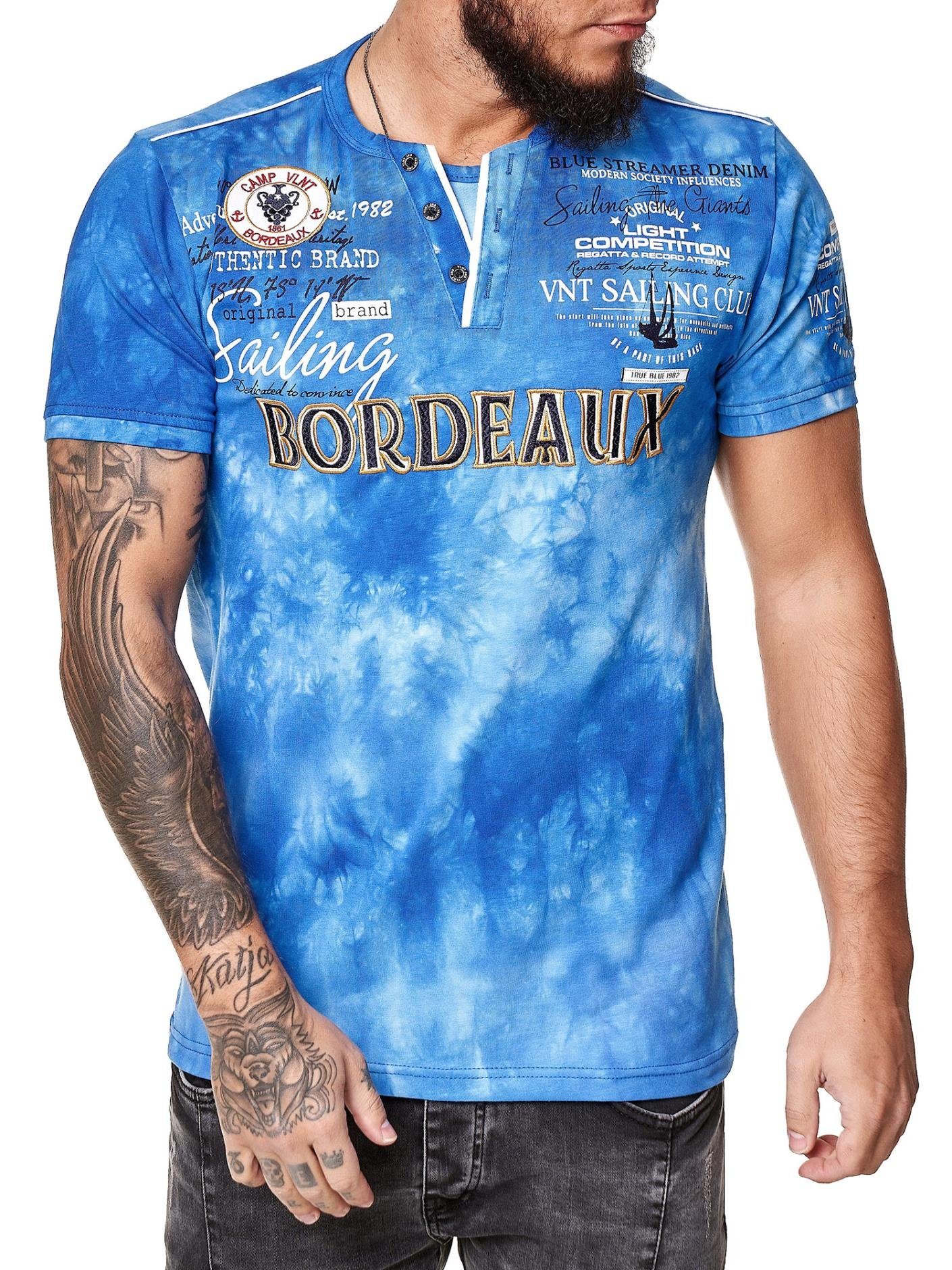 Freizeit Casual Blau Polo (Shirt Tee, 1-tlg) 3589C OneRedox Kurzarmshirt Fitness T-Shirt