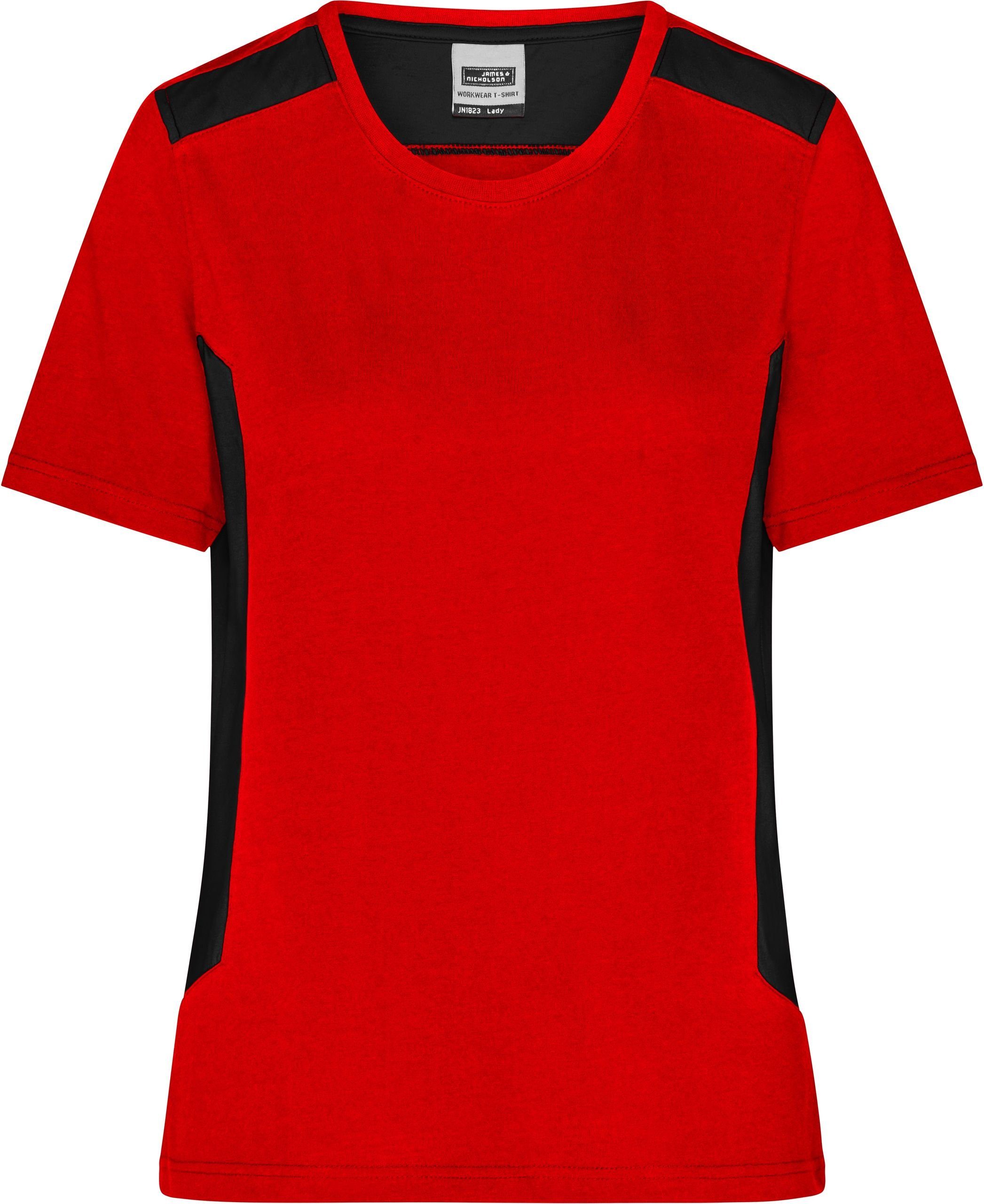 James & Nicholson T-Shirt Damen Workwear T-Shirt - Strong RED/BLACK