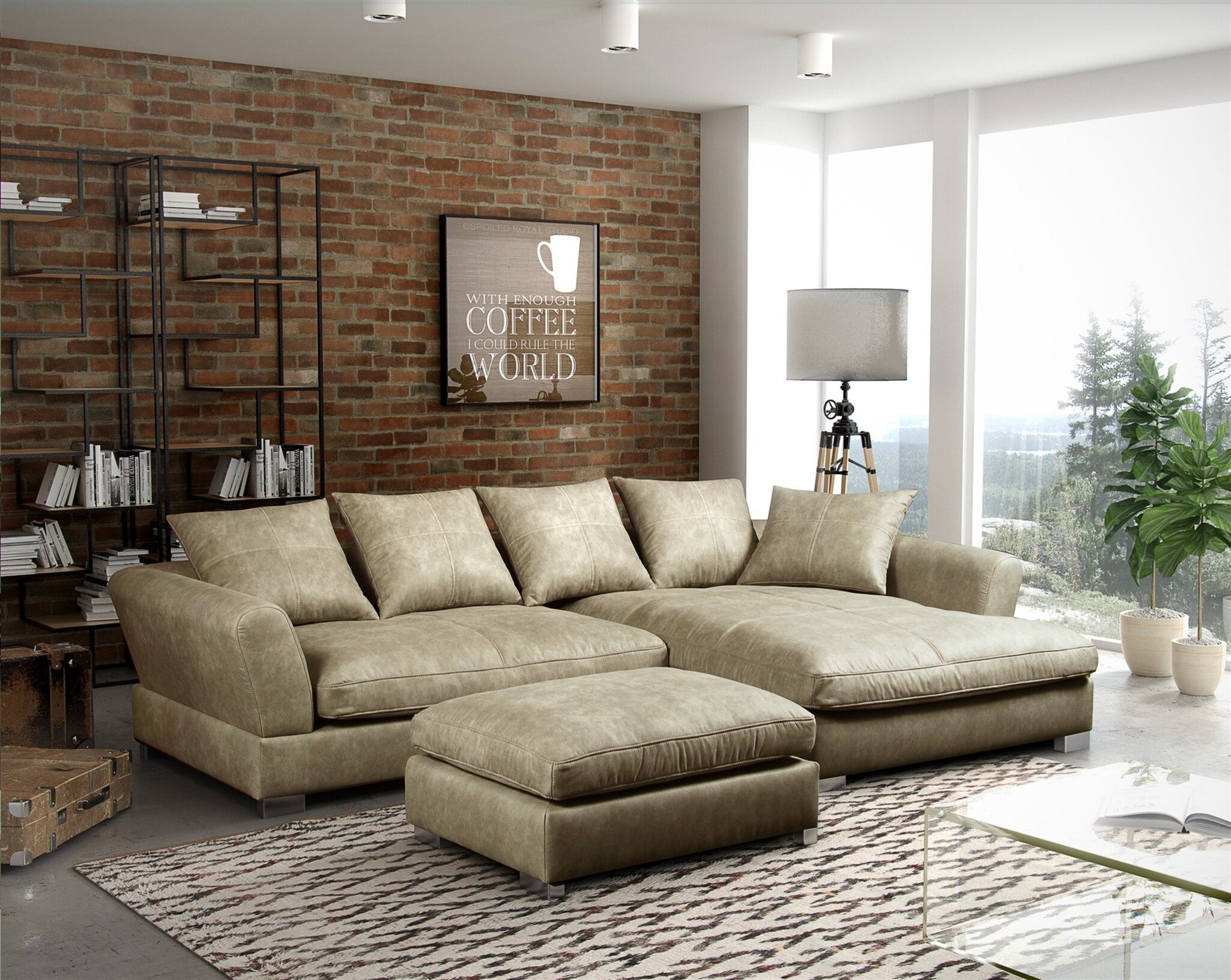 Fun Möbel Ecksofa Sofa inkl. Hocker TIZIAN Wildleder Preston, Ecksofa inkl. Hocker