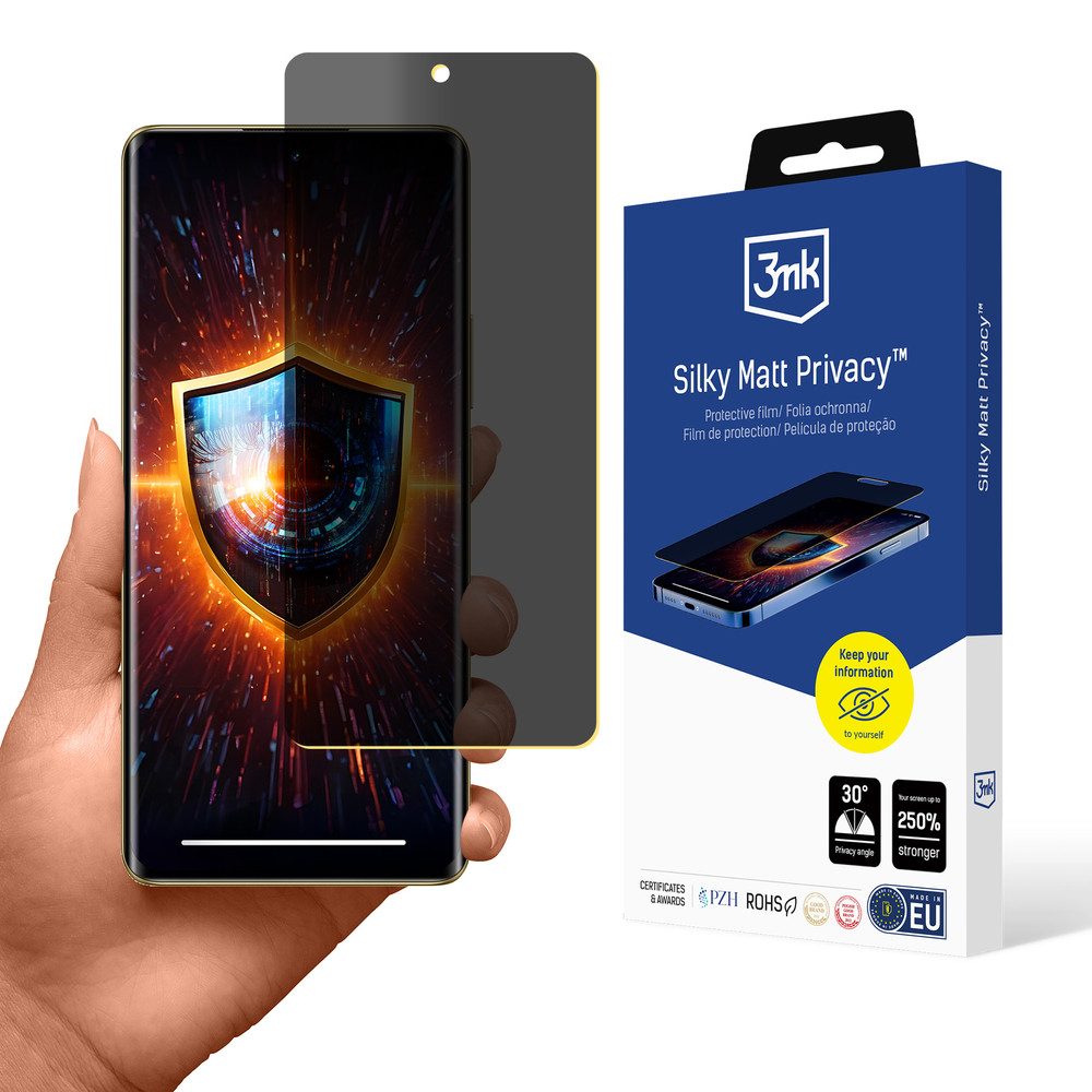 3MK Displayschutzfolie Blickschutzfolie Sichtschutzfolie für Realme 12 Pro / 12 Pro+, Spar-Set, 1 Stück, Blickschutz ab 30°, matt, bis 250% staerker
