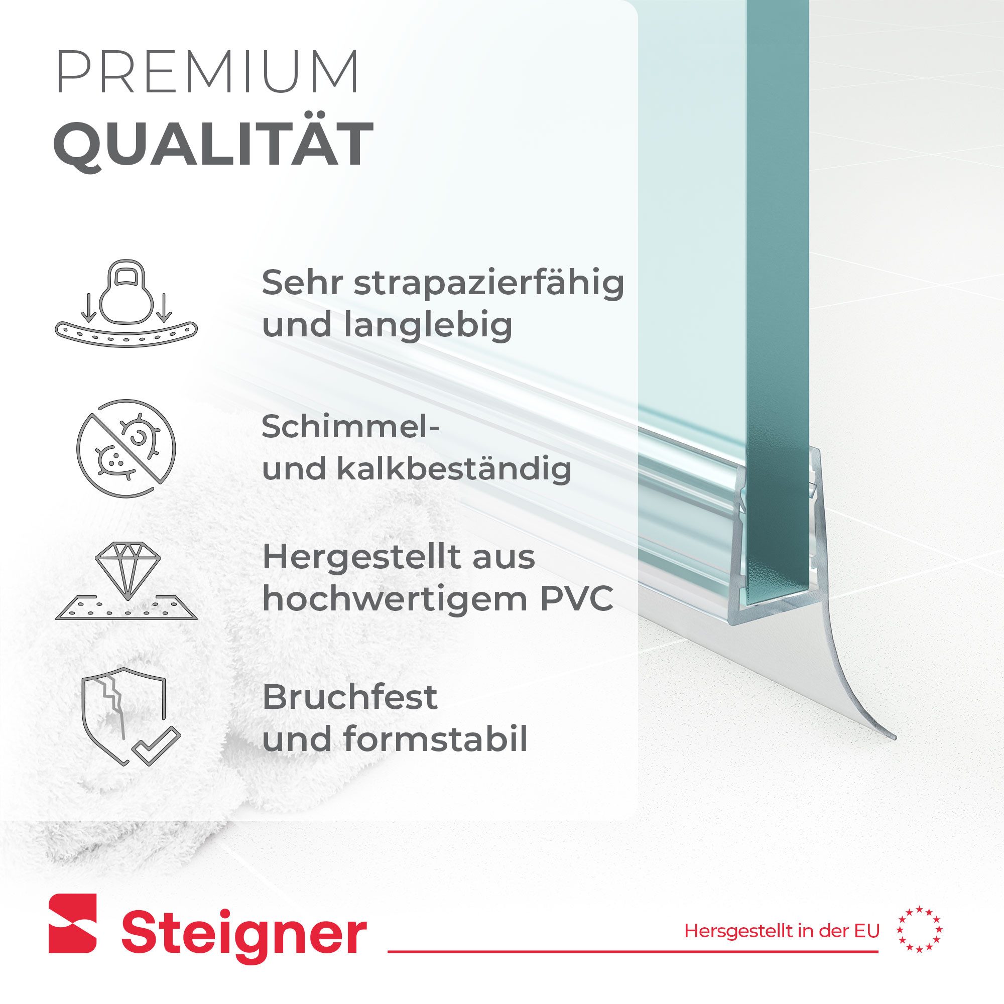 STEIGNER Duschdichtung Duschtürdichtung Gerade UK12 30 cm (1 Stk) Transparent 6-8 mm, L: 30 cm, (1 Stück Packung, Einzeldichtung), Dichtungfür Eckeinstieg Dusch – Bild 3 von 5