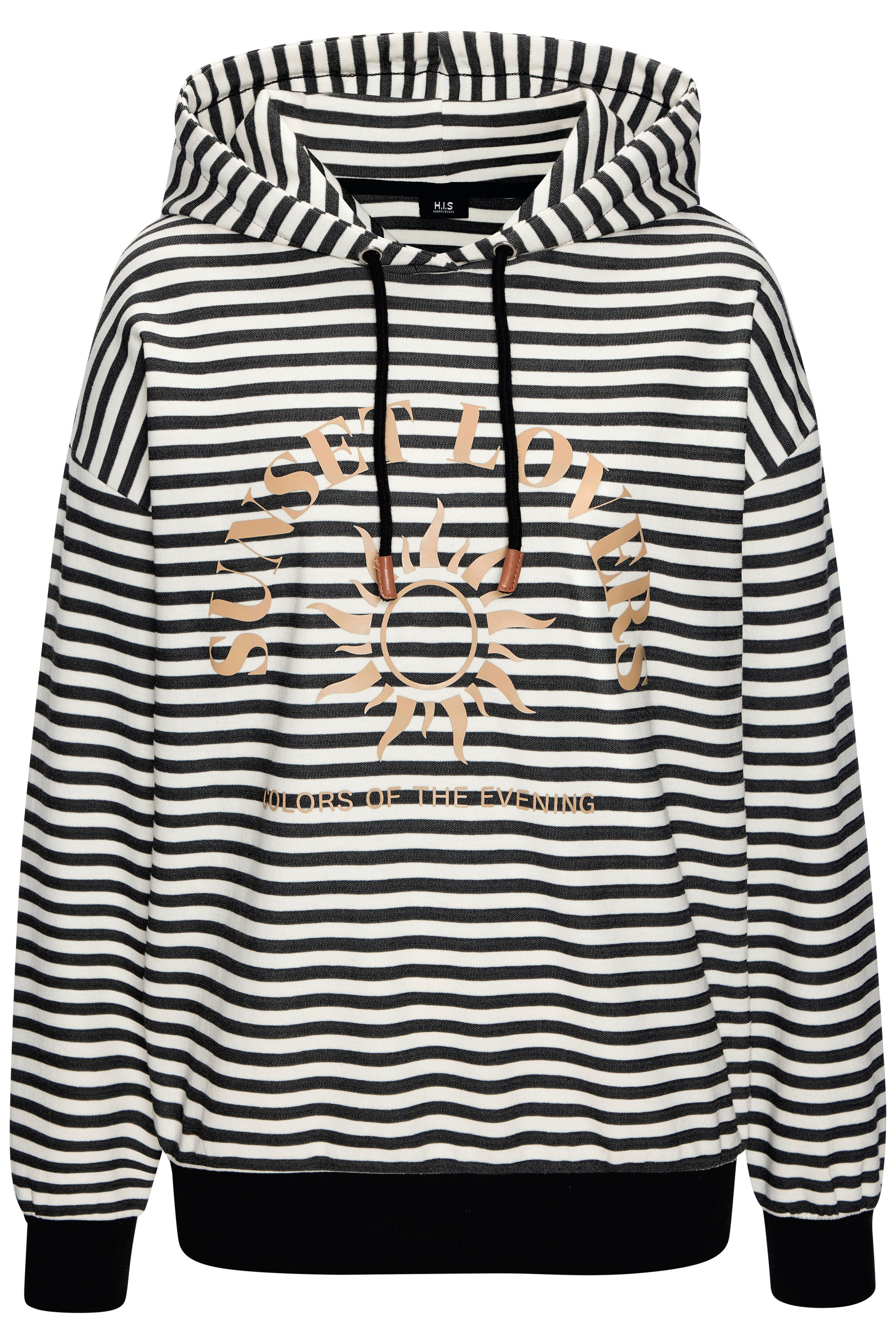 H.I.S Kapuzenpullover im Streifenlook mit großen Print, Loungewear
