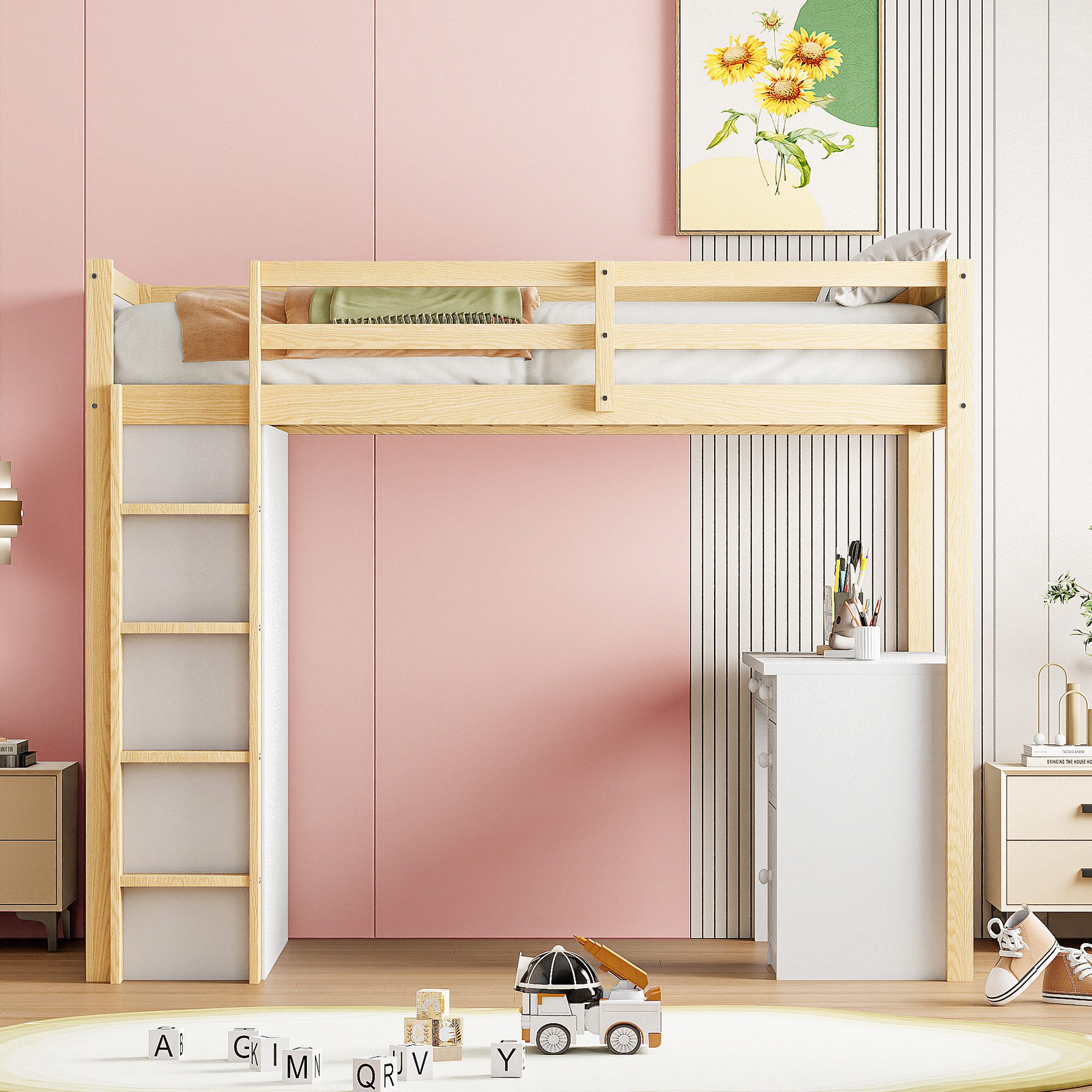 Merax Hochbett (multifunktionales Holzbett) Kinderbett 90x200cm günstig online kaufen