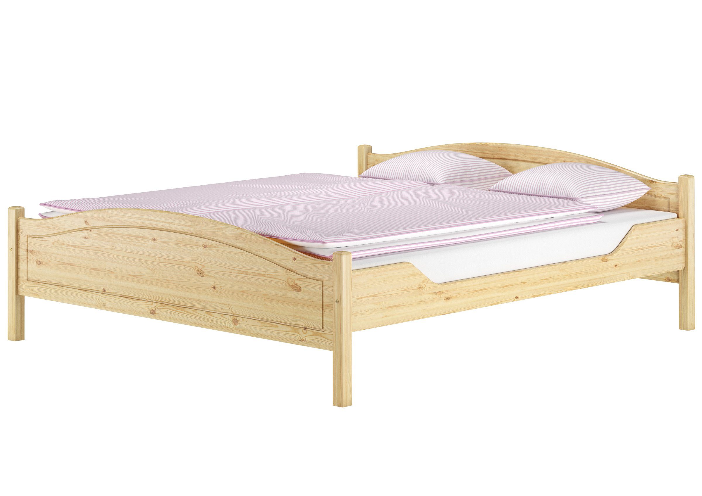 ERST-HOLZ Bett Klassisches Holzbett 180 cm x 200 cm Kiefer Massiv Doppelbett, Kieferfarblos lackiert