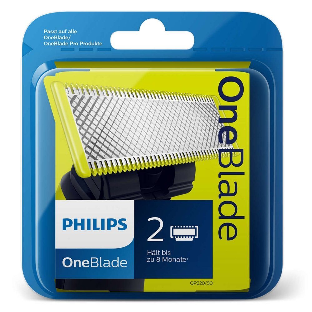 Philips Rasierklingen QP220/50 OneBlade - Ersatzklinge - grün, 2  Ersatz-Aufsätze für OneBlade