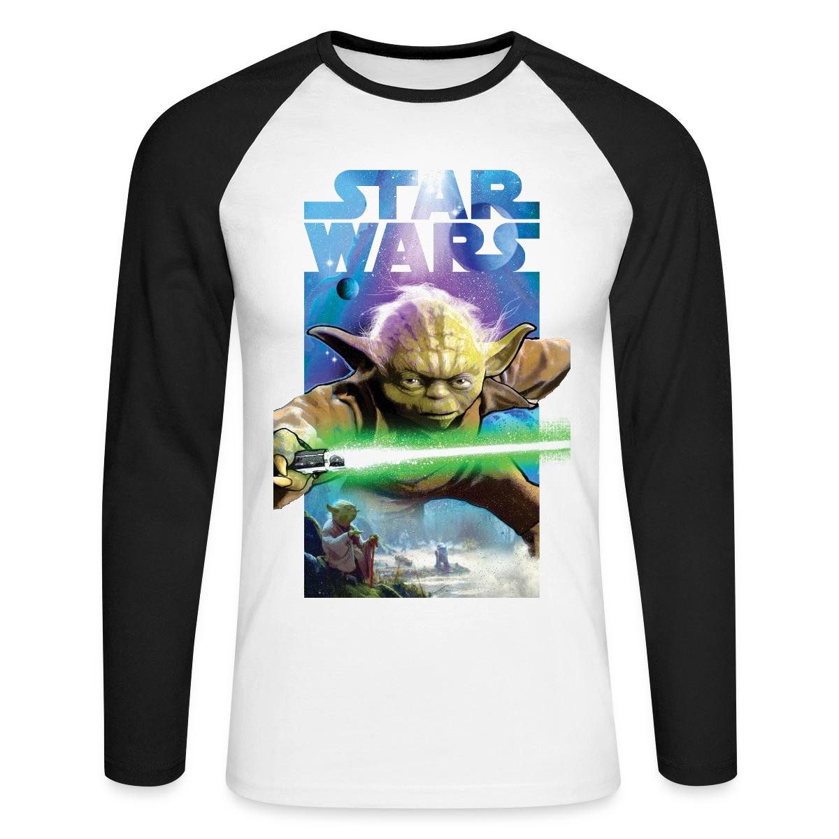 Spreadshirt T-Shirt Star Wars Meister Yoda Und Grünes Lichtschwert Baseball Langarmshirt H (1-tlg)