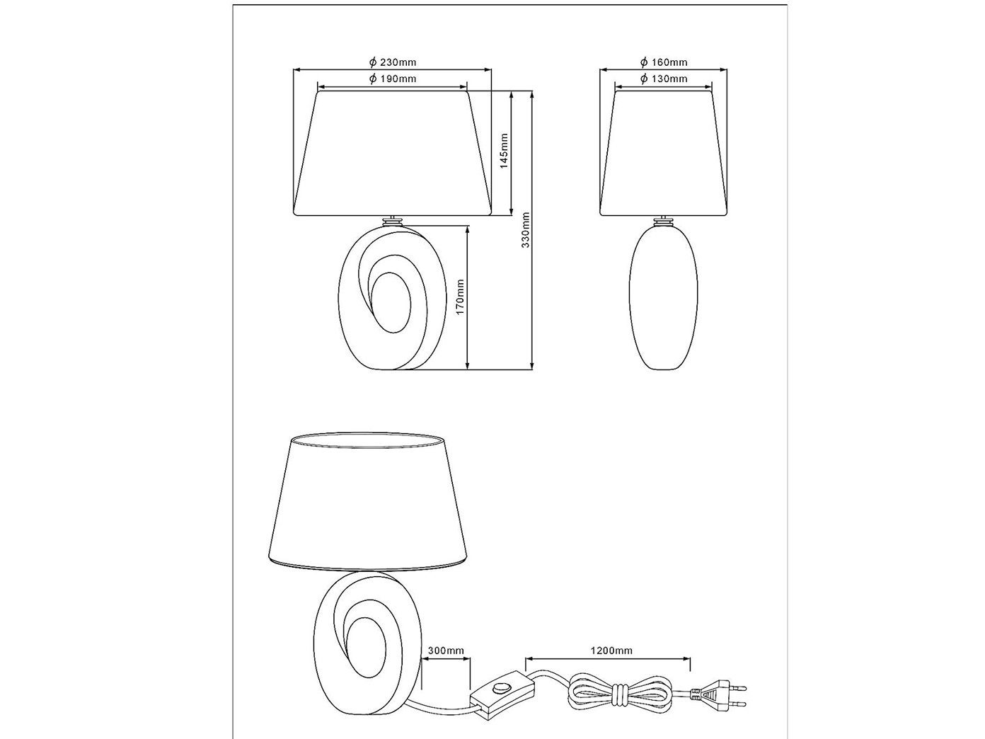 Reality Leuchten LED Tischleuchte, LED wechselbar, Warmweiß, ausgefallen-e Design-er Lampe mit Stoff Lampenschirm Schwarz Gold 33cm
