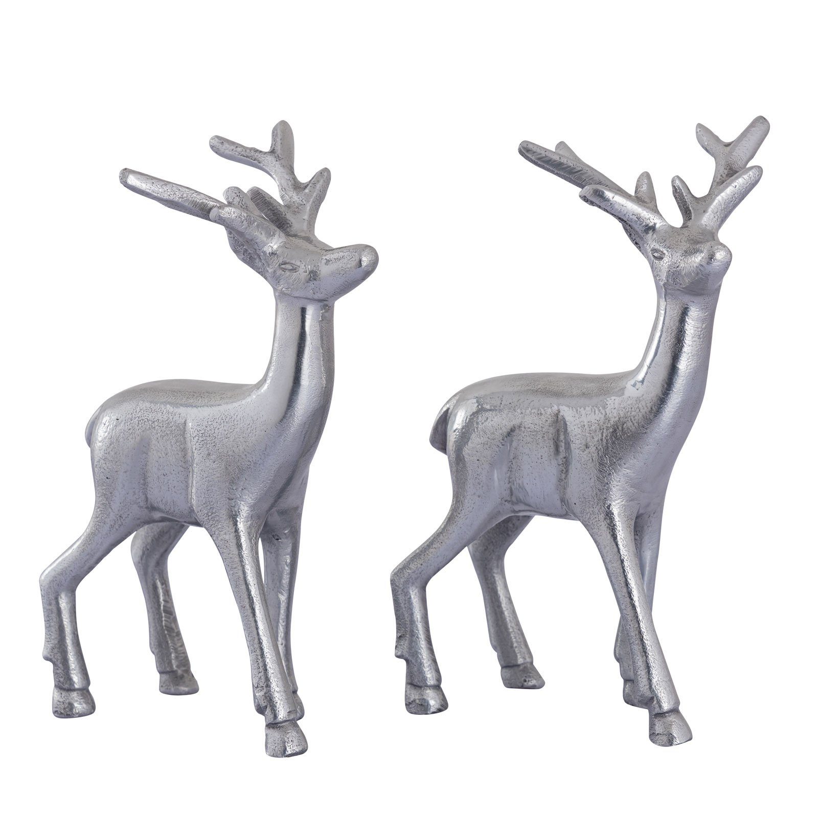 Metall Set Figur Hirsch Tischdekoration silber Weihnachtsd Dekoobjekt 2er Deko Tierfigur Casamia