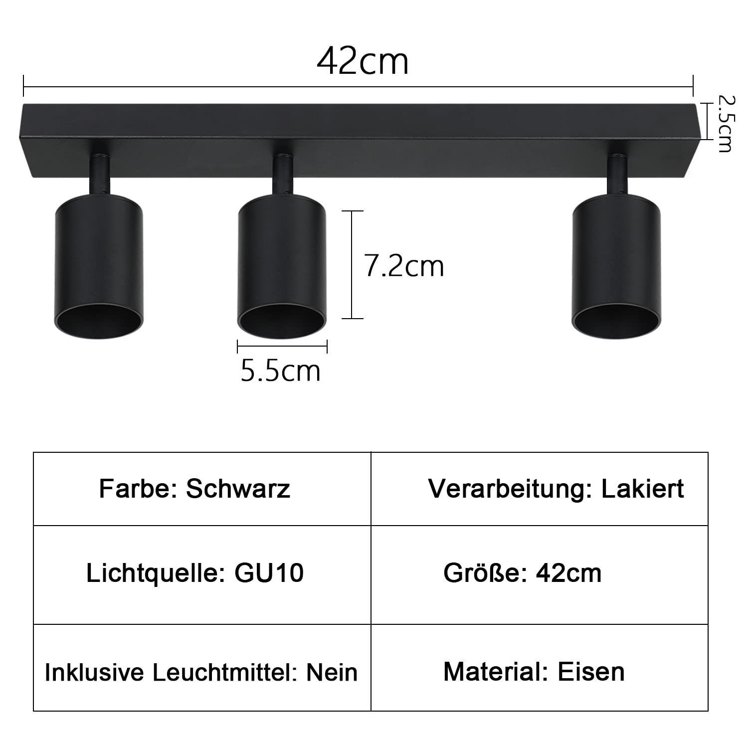 ZMH Deckenstrahler 3 Flammig Deckenleuchte Modern 42CM GU10 für Schafzimmer Wohnzimmer, ohne Leuchtmittel, max. 6W pro Spot, 42×5,5×14cm, kompakt – Bild 4 von 5