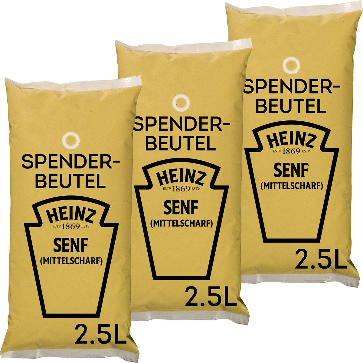 Heinz Saucen, Heinz Senf Mittelscharf würzig im Spenderbeutel 3 x 2500ml 7500ml