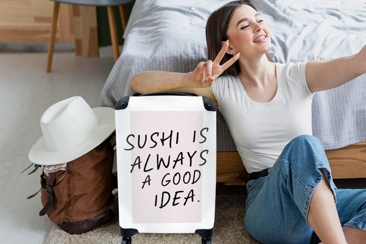 rollen, immer Ferien, Handgepäckkoffer ist 4 Sprichwörter, Trolley, - gute Essen Idee MuchoWow für Rollen, Reisekoffer mit - Handgepäck eine Sushi Reisetasche - Zitate