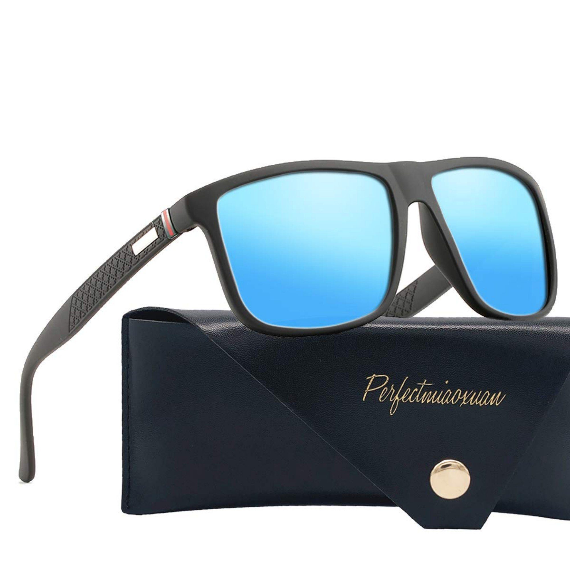 Tisoutec Damen gerahmte Sonnenbrillen UV400 blaue Vintage Schwarz Eisspitze Herren Sonnenbrille Piloten Schutz -Pilotenbrille-Polarisiert mit Sonnenbrille Metallrahmen Gläser Fliegerbrille Schwarz Fahrerbrille) Unisex (Premium
