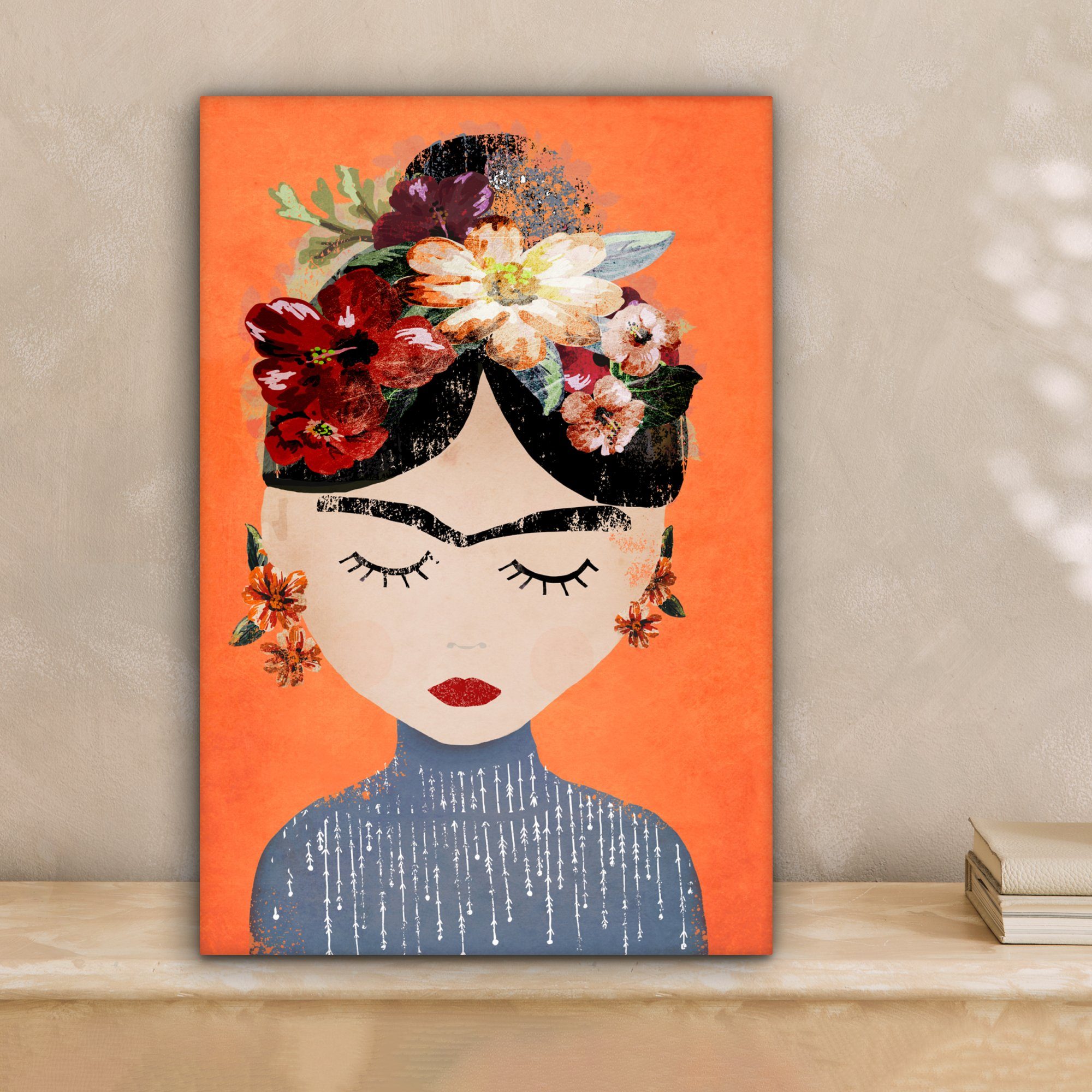 OneMillionCanvasses® Leinwandbild Porträt - Frida Kahlo - Orange - Frau - B günstig online kaufen
