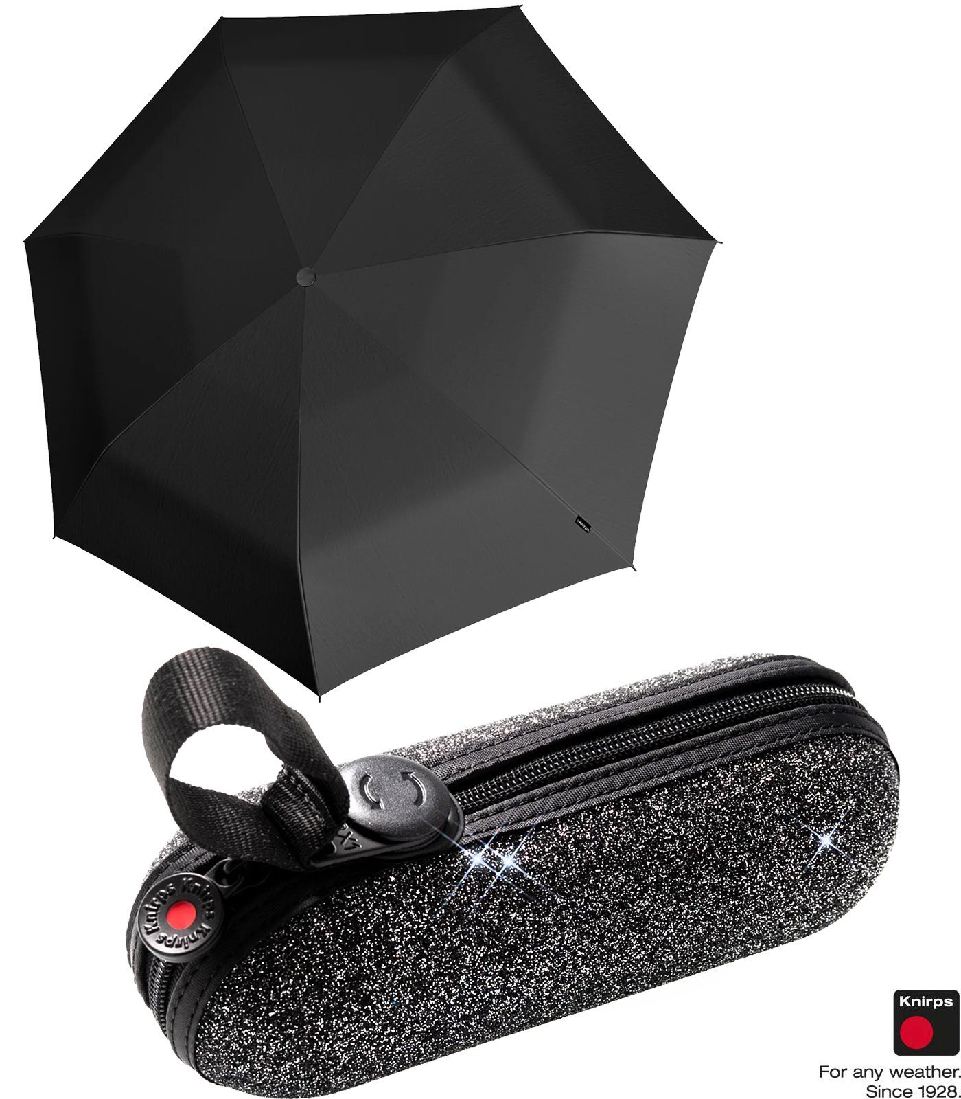 Knirps® Taschenregenschirm X1 Super Mini mit ecorepel-Technologie - 2Glam, der kleine, leichte, kompakte Begleiter schwarz