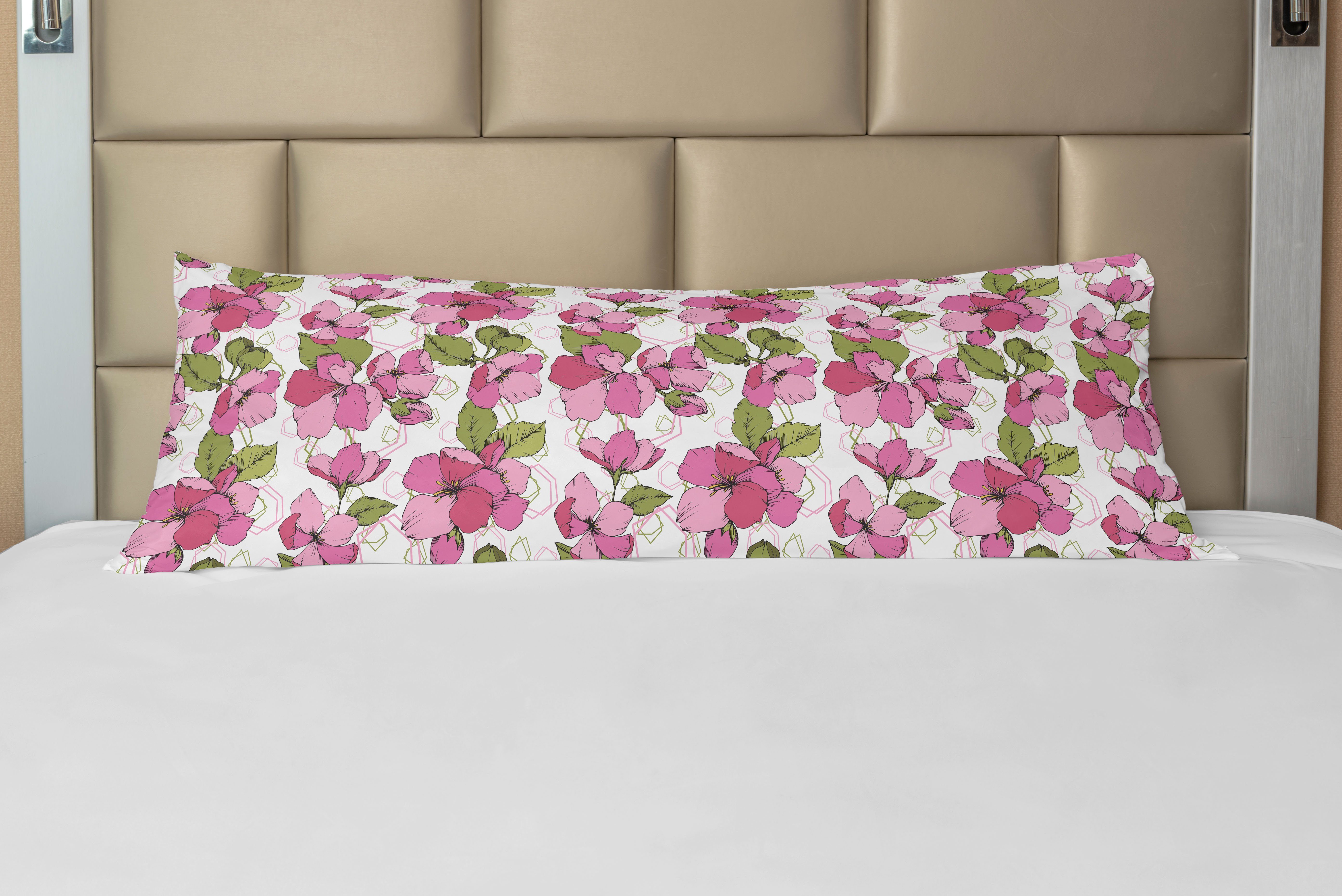 Rosa Langer Seitenschläferkissenbezug Blooming Kissenbezug, Abakuhaus, auf Deko-Akzent Geometric Blumen