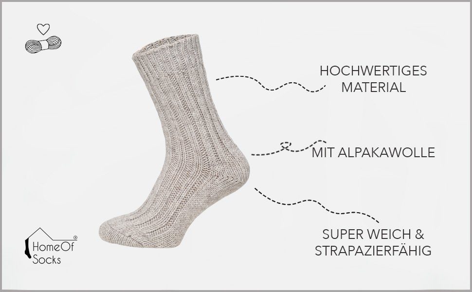 Alpakawolle 50% mit warme Socken HomeOfSocks 2xGrau Alpakawolle Wollsocken Wollanteil mit Wollsocken und Strapazierfähige und