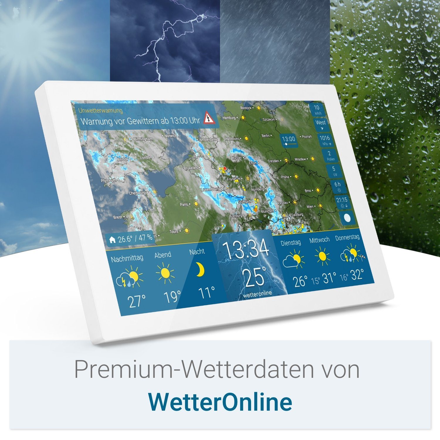 Premium-Wetterdaten – und (inkl. neuem mit Schnellstart-Anleitung, Wetterstation USB-Kabel 3 WetterOnline) mit Raumklima-Sensor und home WetterOnline von Innen-Sensor WetterDisplay Netzteil, WetterRadar – wetteronline